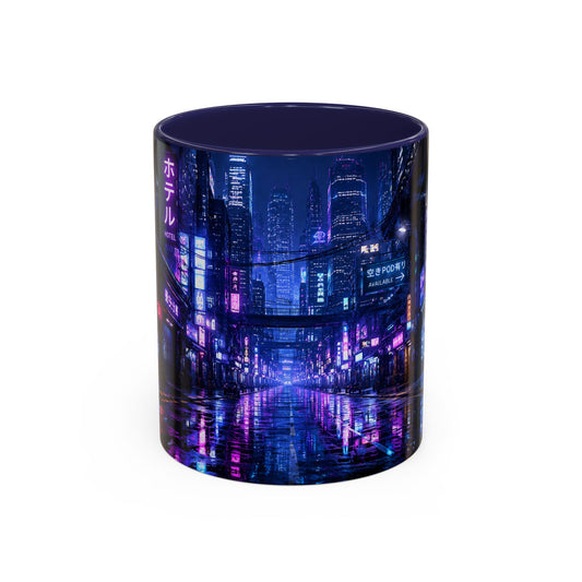 Neon Cityscape Coffee Mug - Cyberpunk Night Street 11/15oz Accent Mug