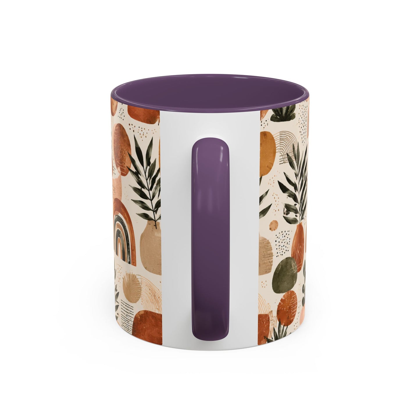 Boho Earth Tone Accent Coffee Mug — Abstract Rainbows & Plants (11/15oz)