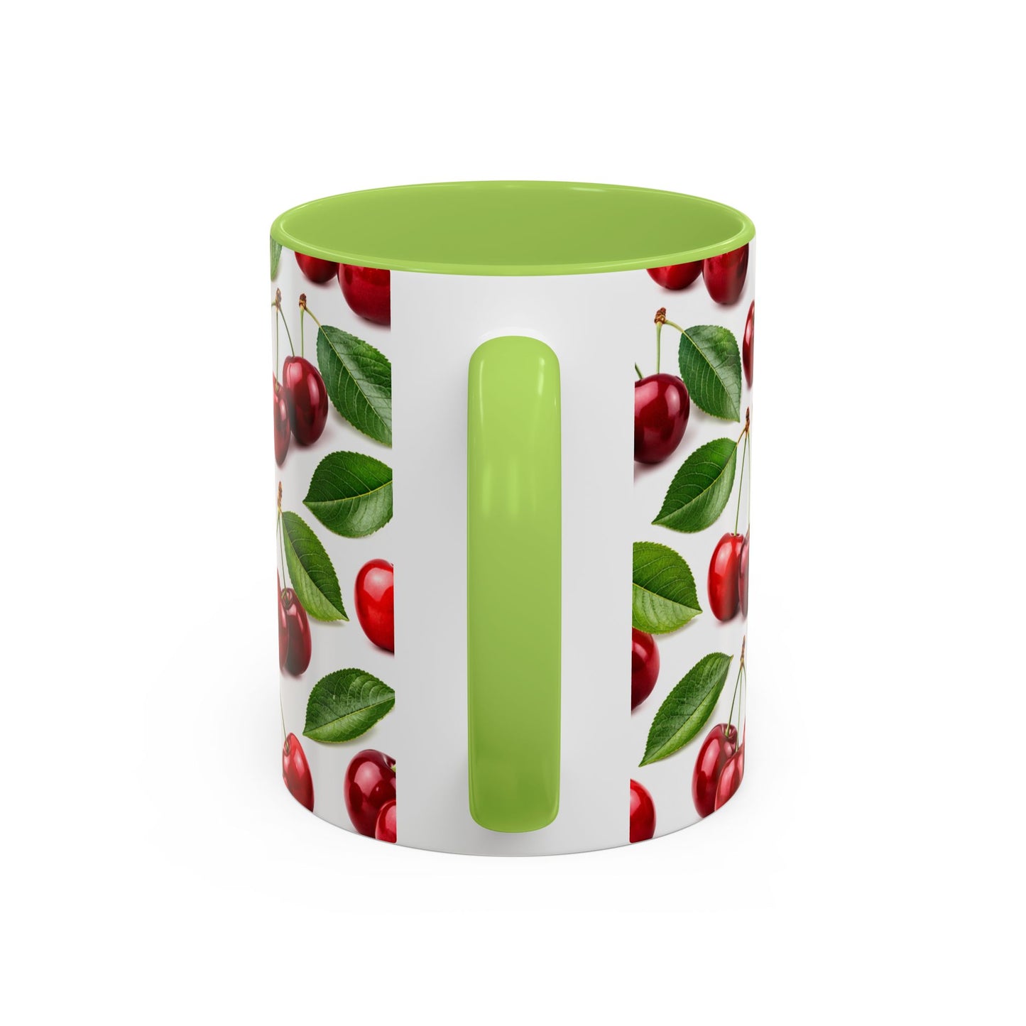 Cherry Pattern Accent Coffee Mug — Retro Red Cherry Ceramic Cup (11/15 oz)