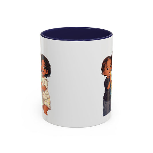 Cute Kids Trio Accent Coffee Mug — Adorable Cartoon Siblings Design (11/15oz)