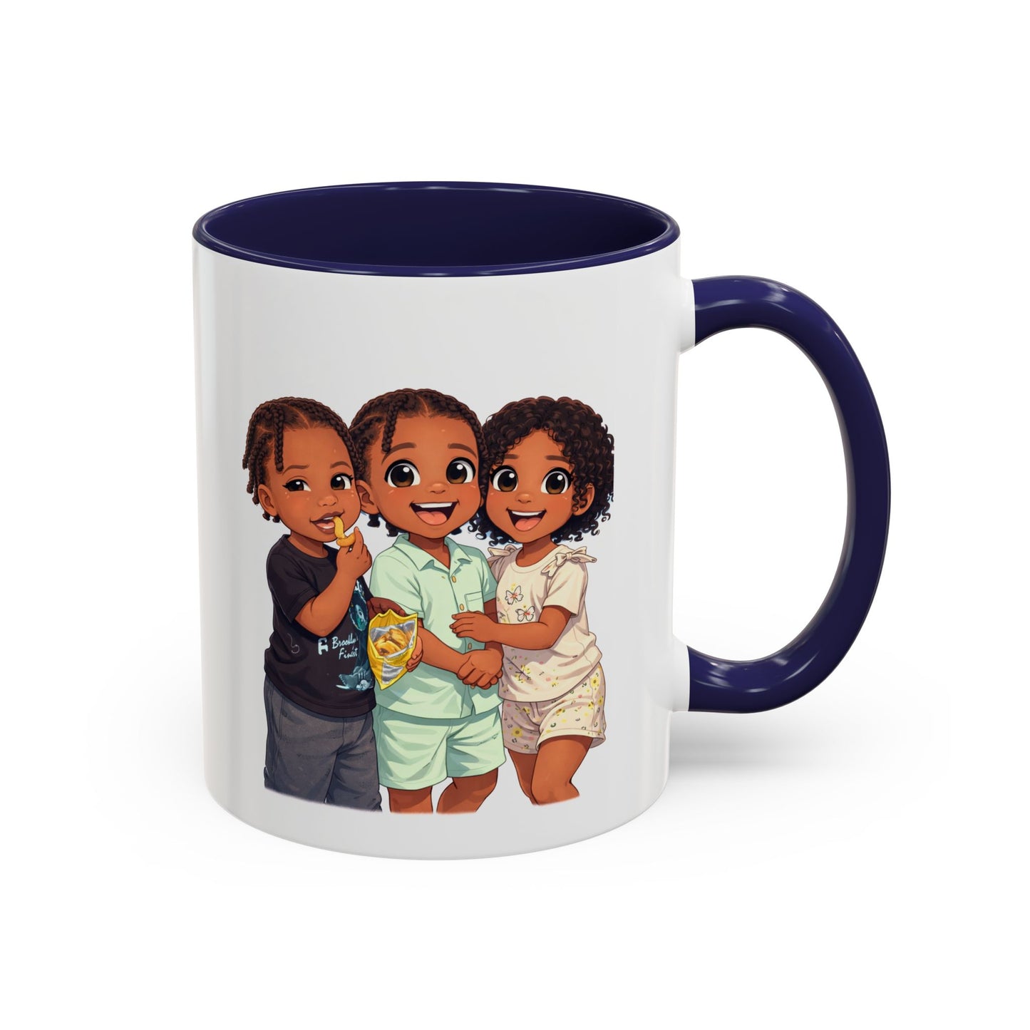 Cute Kids Trio Accent Coffee Mug — Adorable Cartoon Siblings Design (11/15oz)