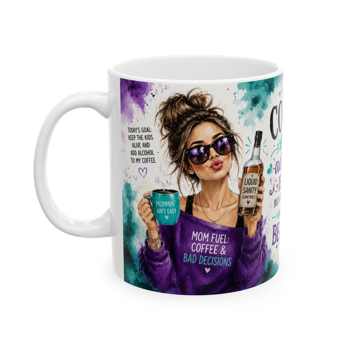 Coffee Mug — “Because Adulting Is Hard” Funny Alcohol-in-Coffee Ceramic Mug (11oz & 15oz)