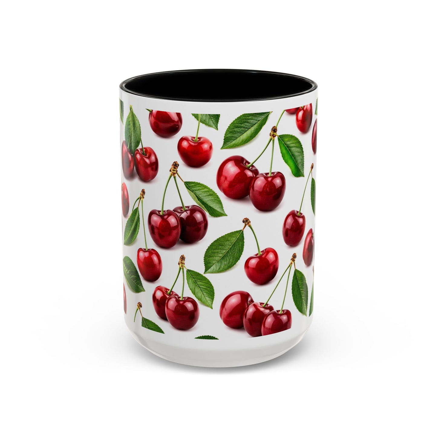 Cherry Pattern Accent Coffee Mug — Retro Red Cherry Ceramic Cup (11/15 oz)