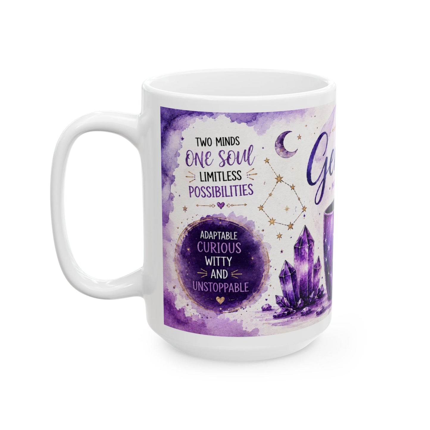 Gemini Zodiac Coffee Mug — Purple Astrology Horoscope Ceramic Mug (May 21–June 20)