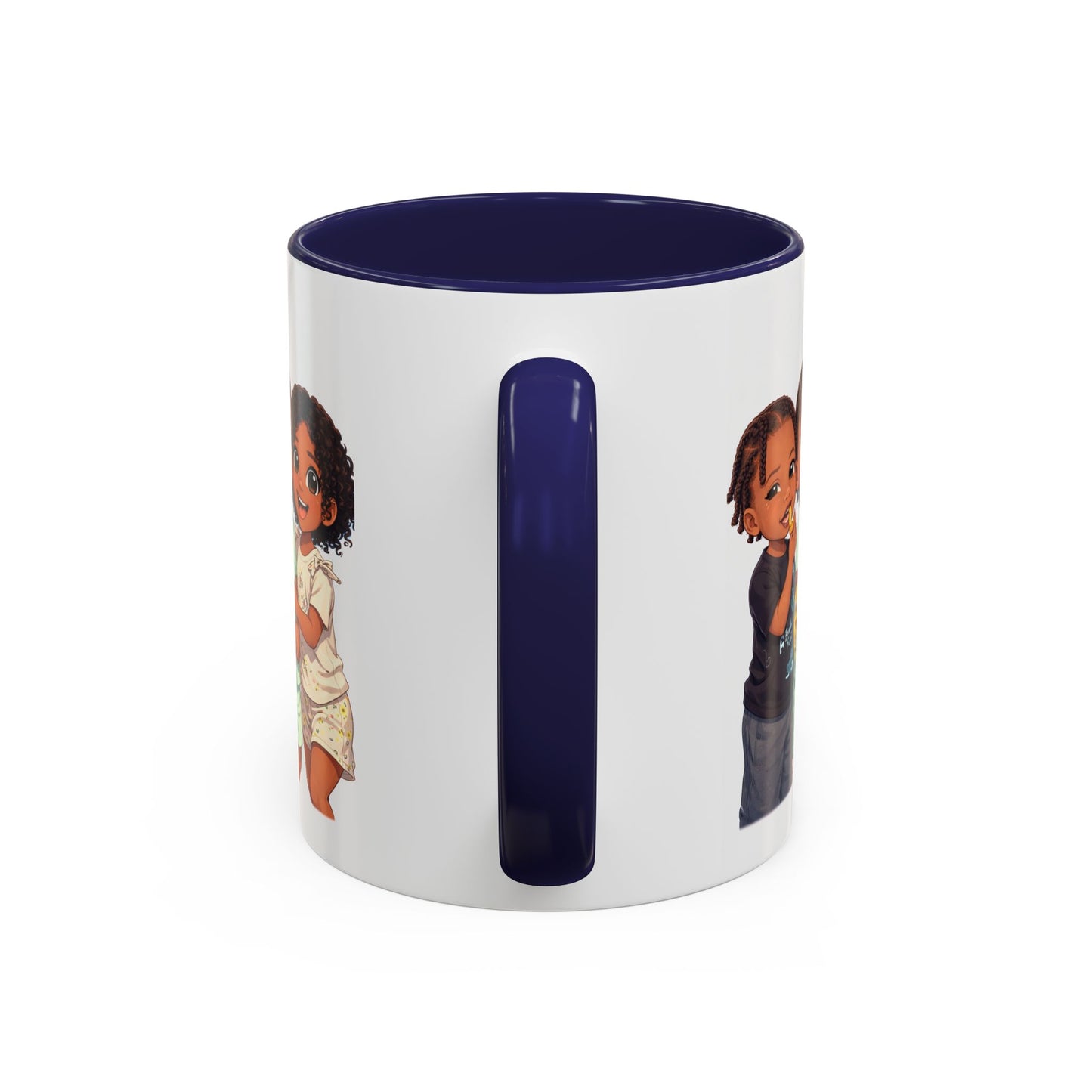 Cute Kids Trio Accent Coffee Mug — Adorable Cartoon Siblings Design (11/15oz)