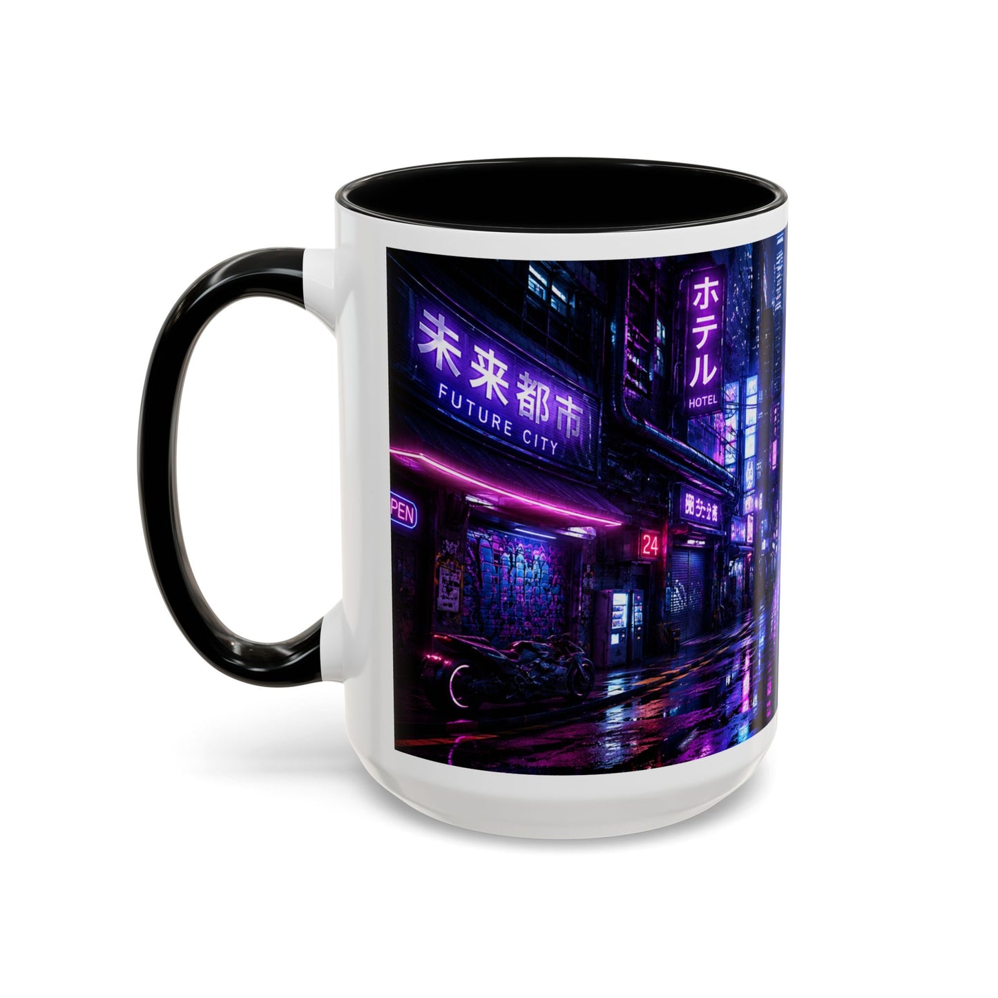 Neon Cityscape Coffee Mug - Cyberpunk Night Street 11/15oz Accent Mug