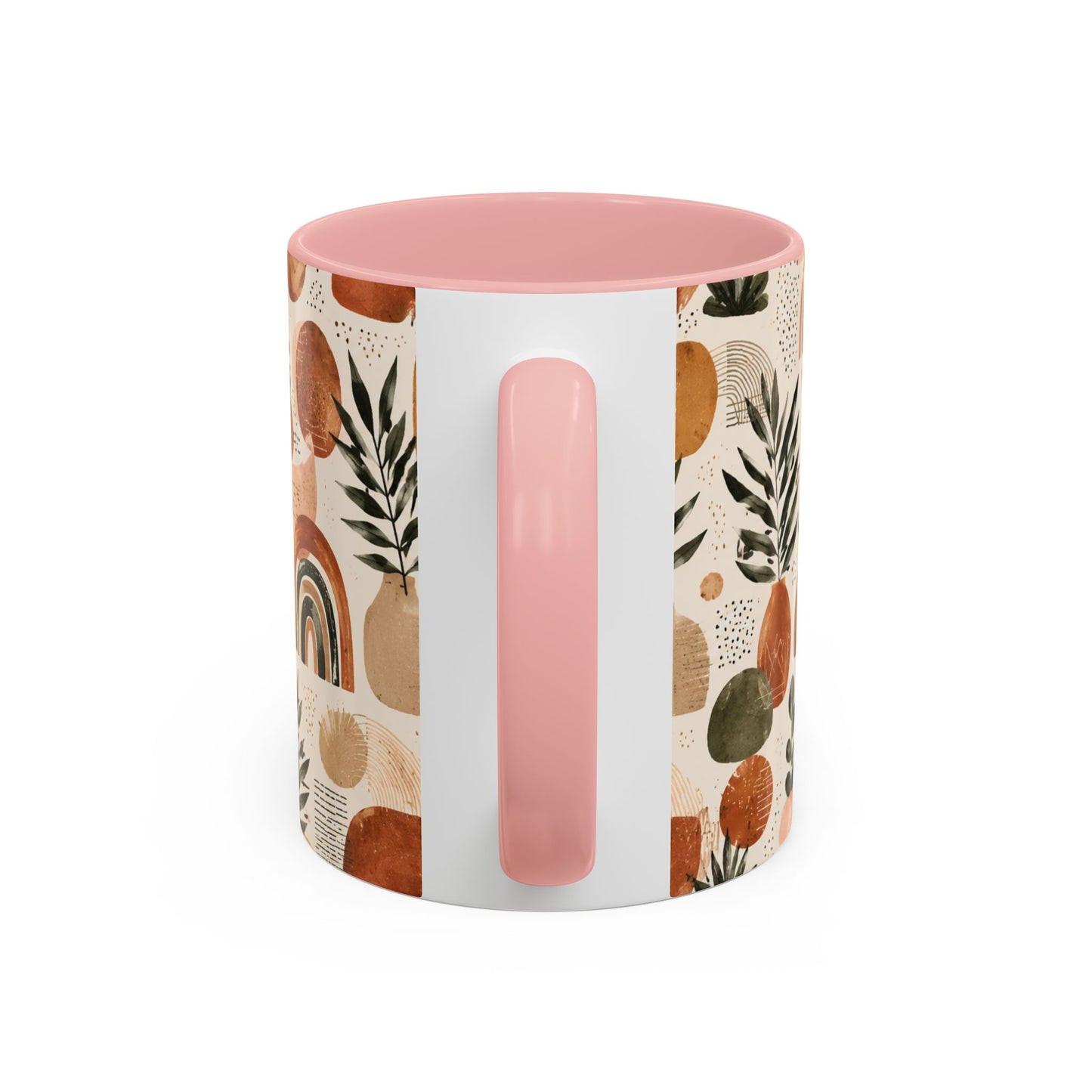 Boho Earth Tone Accent Coffee Mug — Abstract Rainbows & Plants (11/15oz)