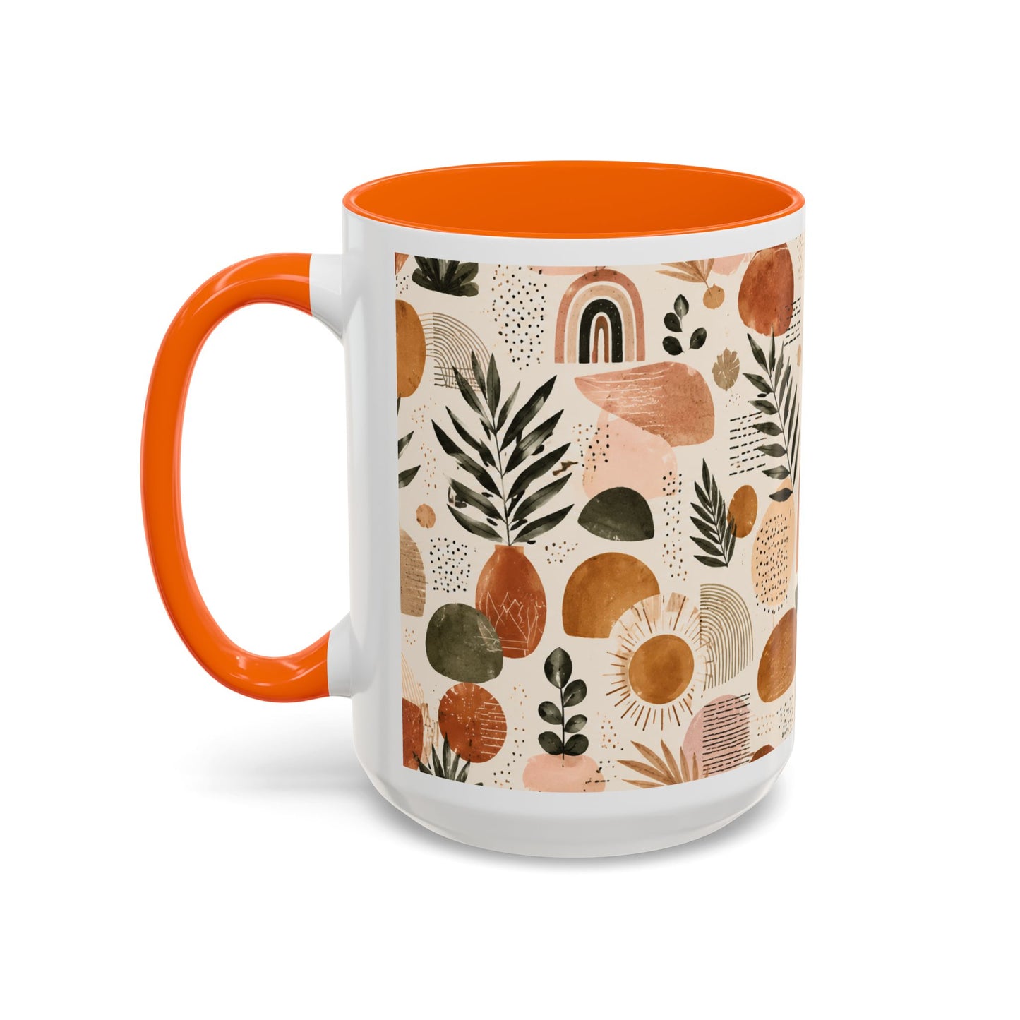 Boho Earth Tone Accent Coffee Mug — Abstract Rainbows & Plants (11/15oz)