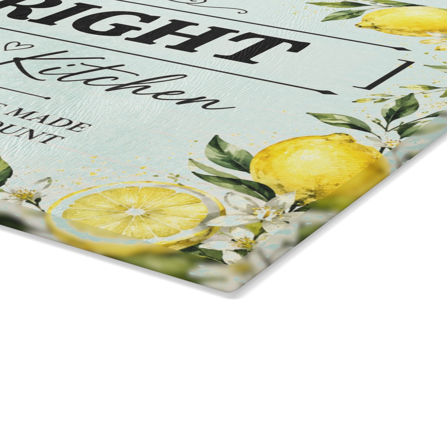 Personalized Glass Cutting Board – "[YOUR LAST NAME] Family Kitchen" Lemon Design (Where Memories Are Made)