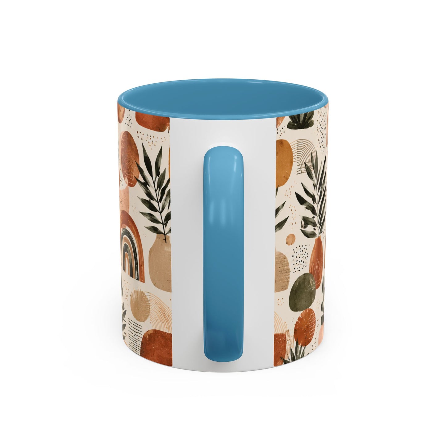 Boho Earth Tone Accent Coffee Mug — Abstract Rainbows & Plants (11/15oz)