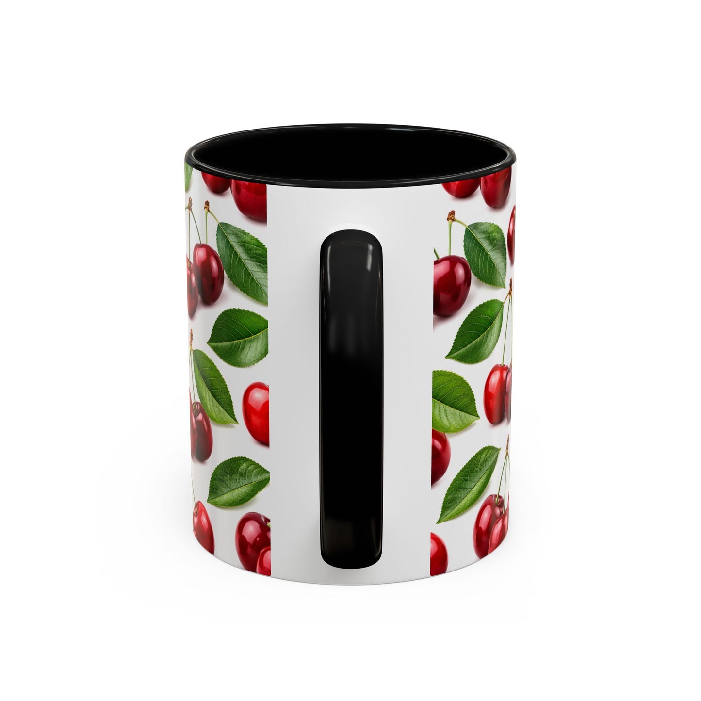 Cherry Pattern Accent Coffee Mug — Retro Red Cherry Ceramic Cup (11/15 oz)