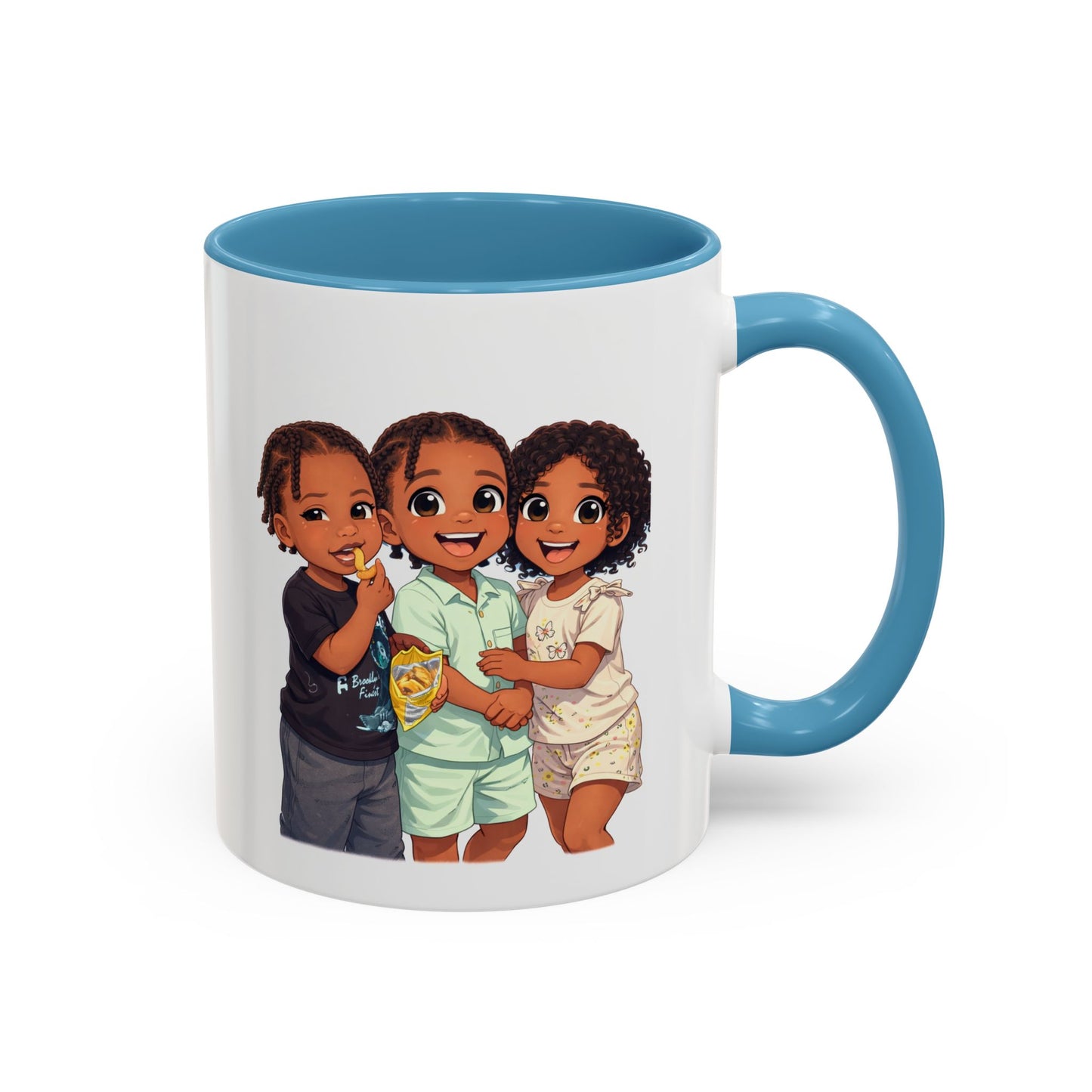 Cute Kids Trio Accent Coffee Mug — Adorable Cartoon Siblings Design (11/15oz)