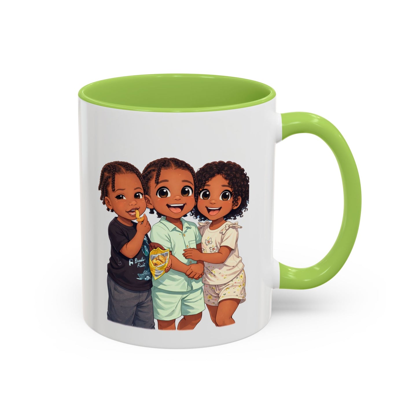 Cute Kids Trio Accent Coffee Mug — Adorable Cartoon Siblings Design (11/15oz)