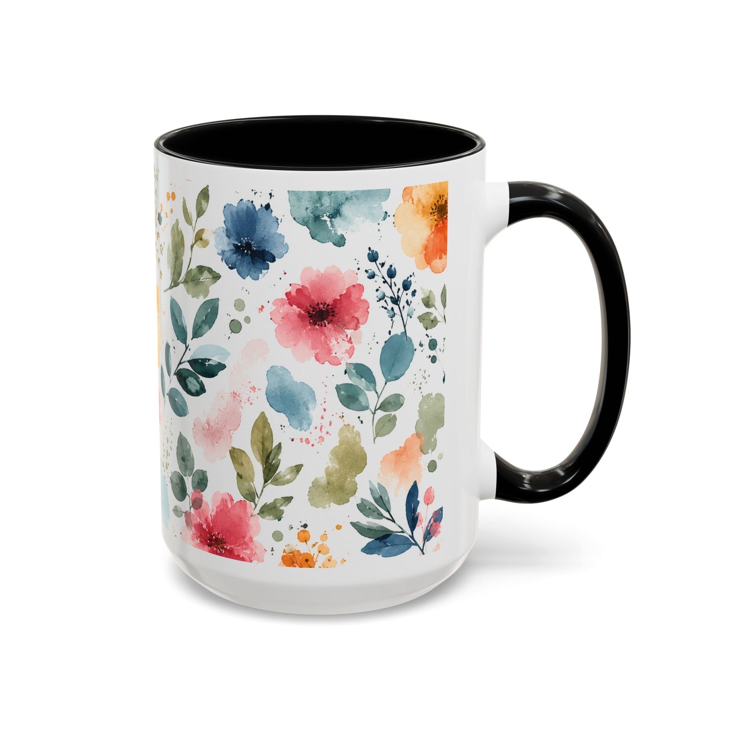 Watercolor Floral Accent Coffee Mug - 11/15oz