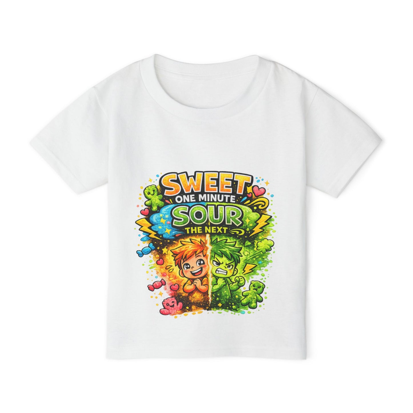 Toddler T-Shirt — "Sweet One Minute, Sour The Next" Colorful Cartoon Kids Tee