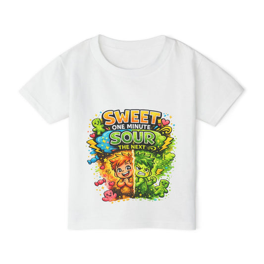 Toddler T-Shirt — "Sweet One Minute, Sour The Next" Colorful Cartoon Kids Tee