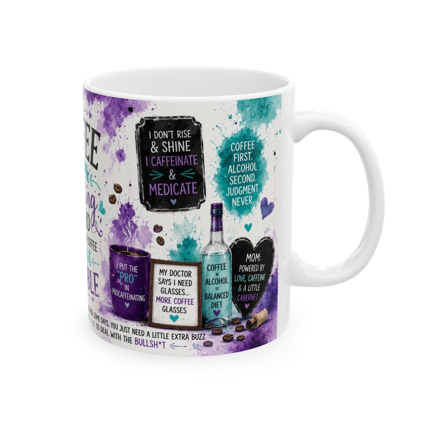 Coffee Mug — “Because Adulting Is Hard” Funny Alcohol-in-Coffee Ceramic Mug (11oz & 15oz)