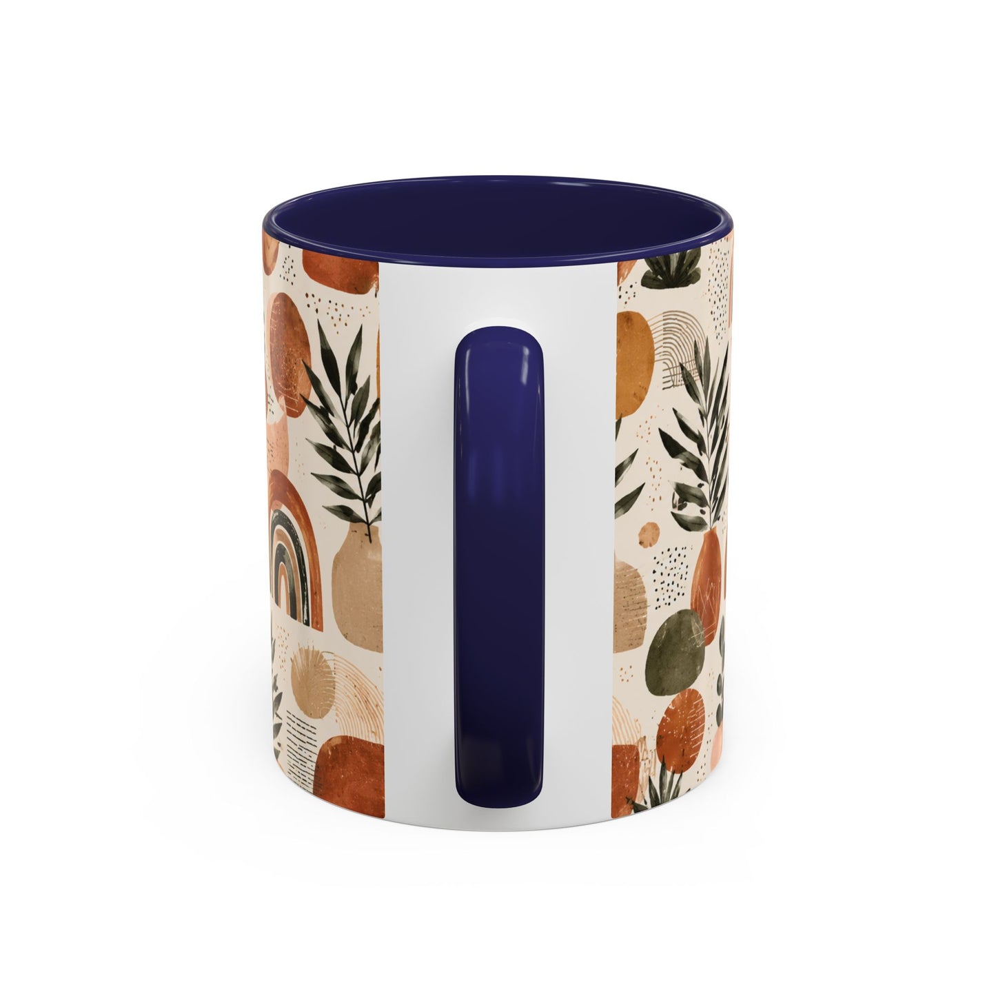 Boho Earth Tone Accent Coffee Mug — Abstract Rainbows & Plants (11/15oz)