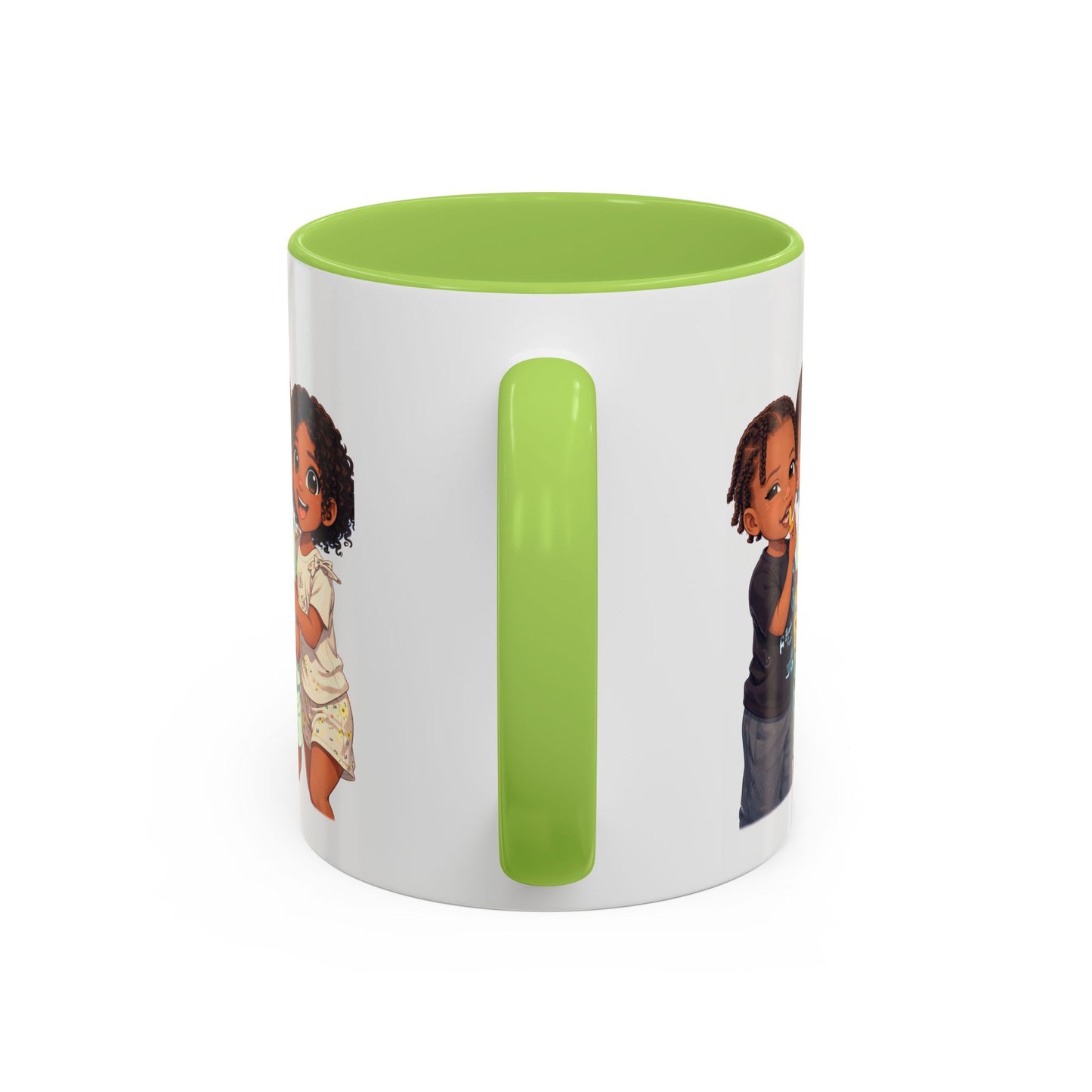 Cute Kids Trio Accent Coffee Mug — Adorable Cartoon Siblings Design (11/15oz)