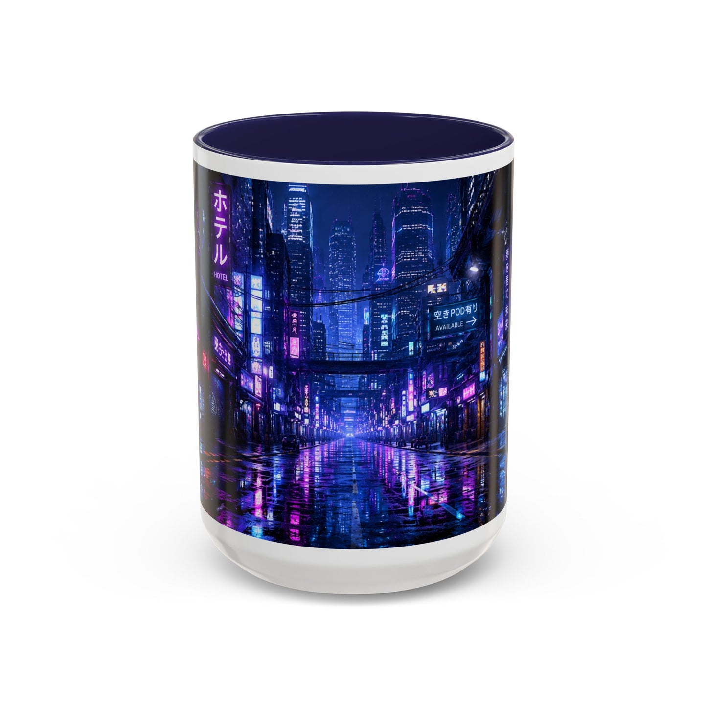 Neon Cityscape Coffee Mug - Cyberpunk Night Street 11/15oz Accent Mug