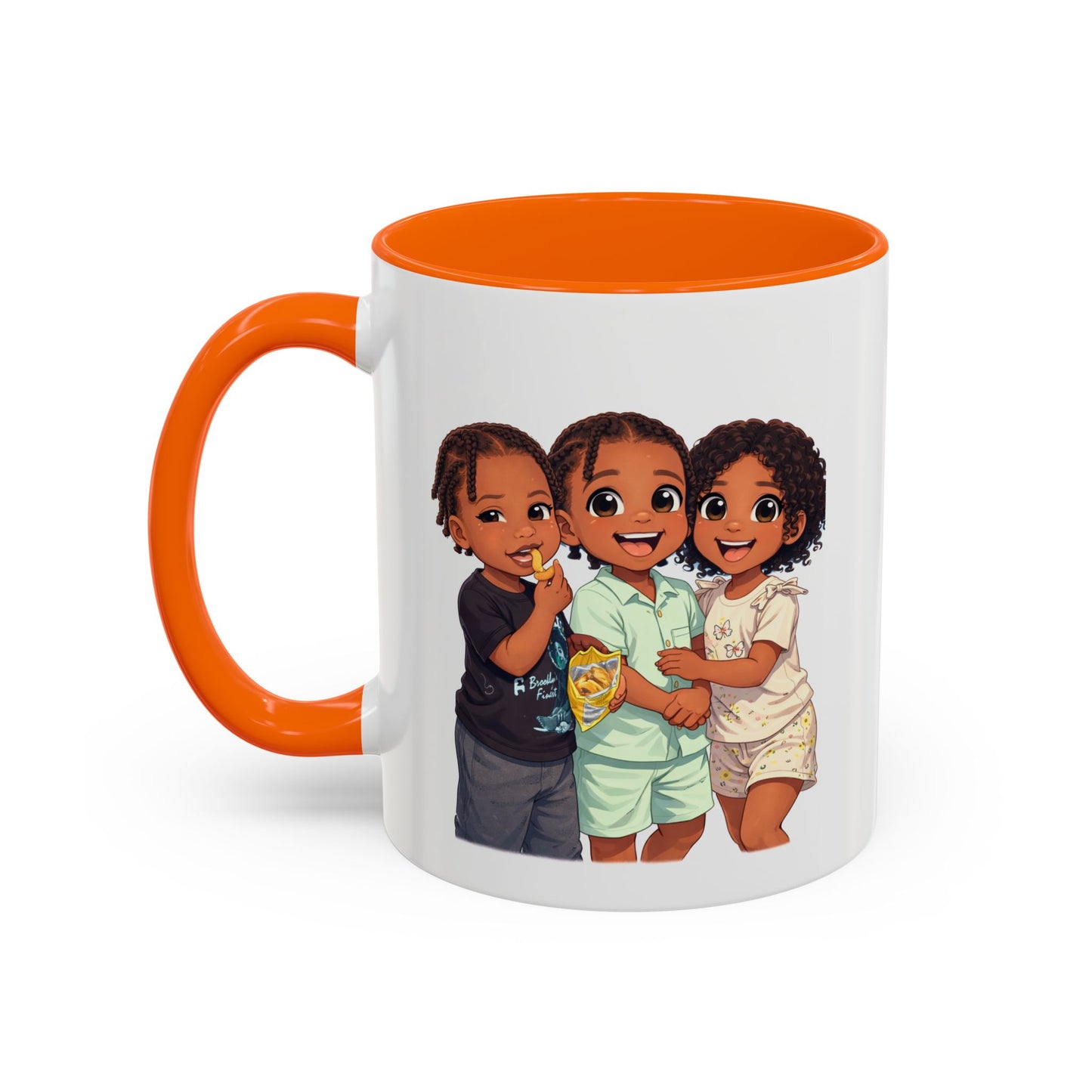 Cute Kids Trio Accent Coffee Mug — Adorable Cartoon Siblings Design (11/15oz)