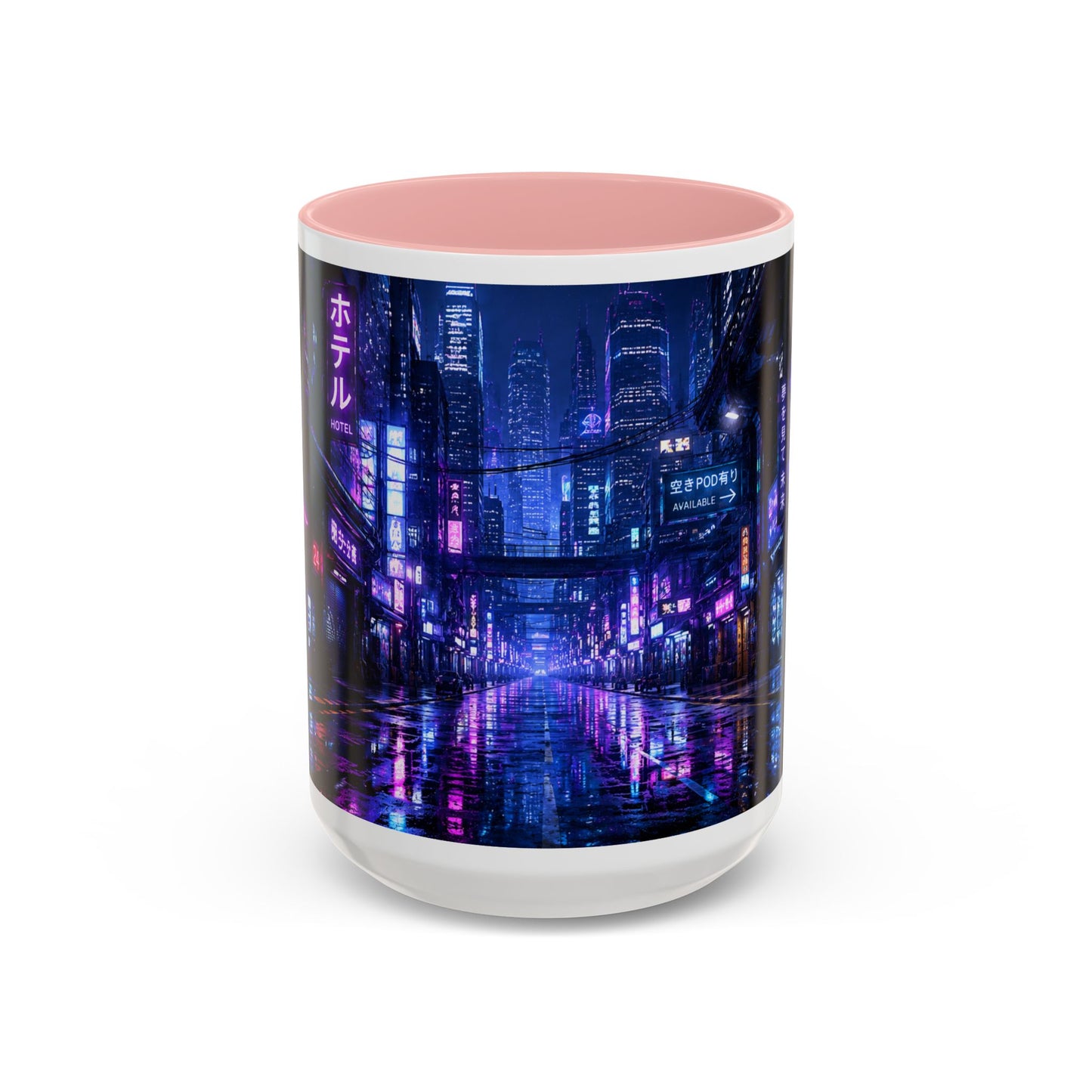 Neon Cityscape Coffee Mug - Cyberpunk Night Street 11/15oz Accent Mug