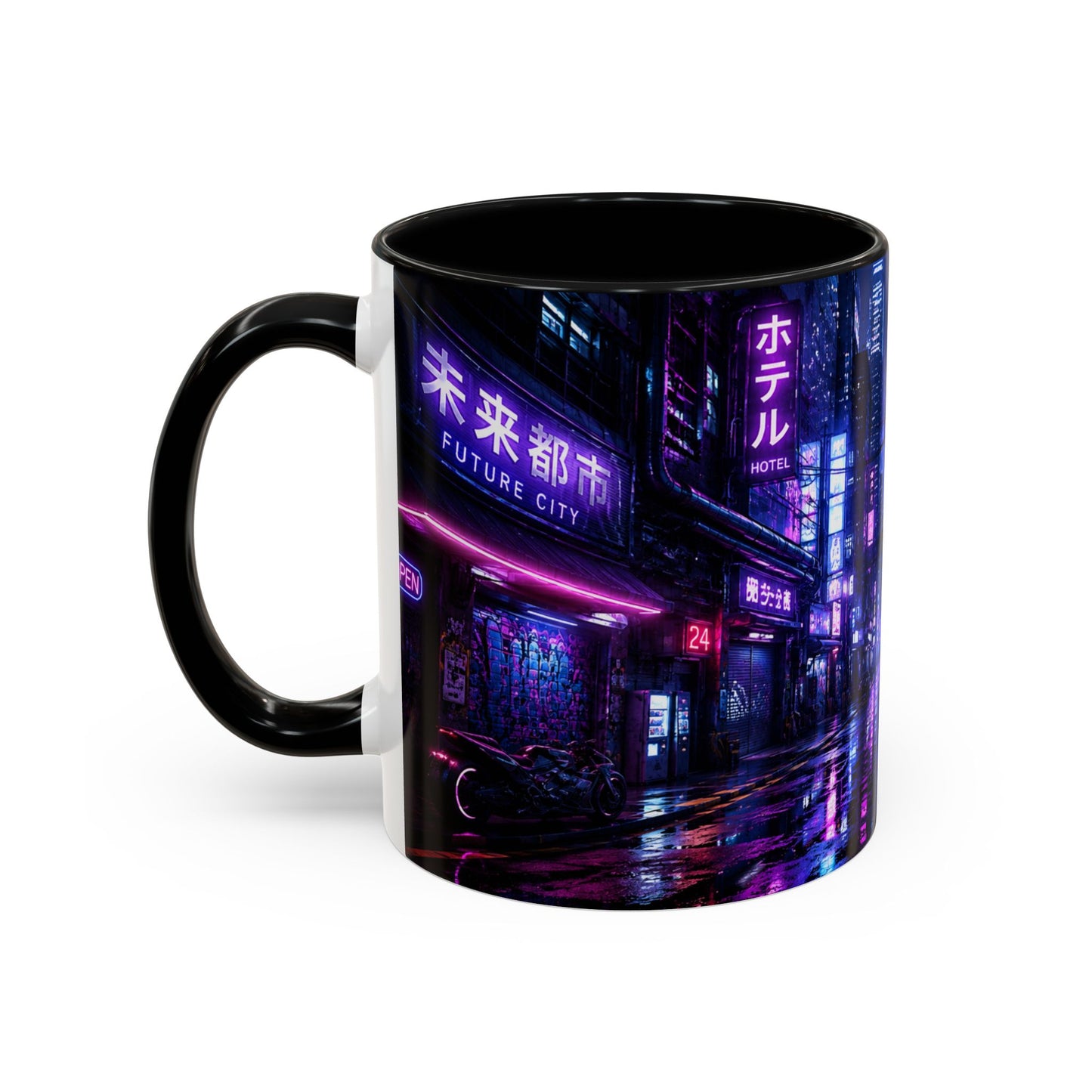 Neon Cityscape Coffee Mug - Cyberpunk Night Street 11/15oz Accent Mug