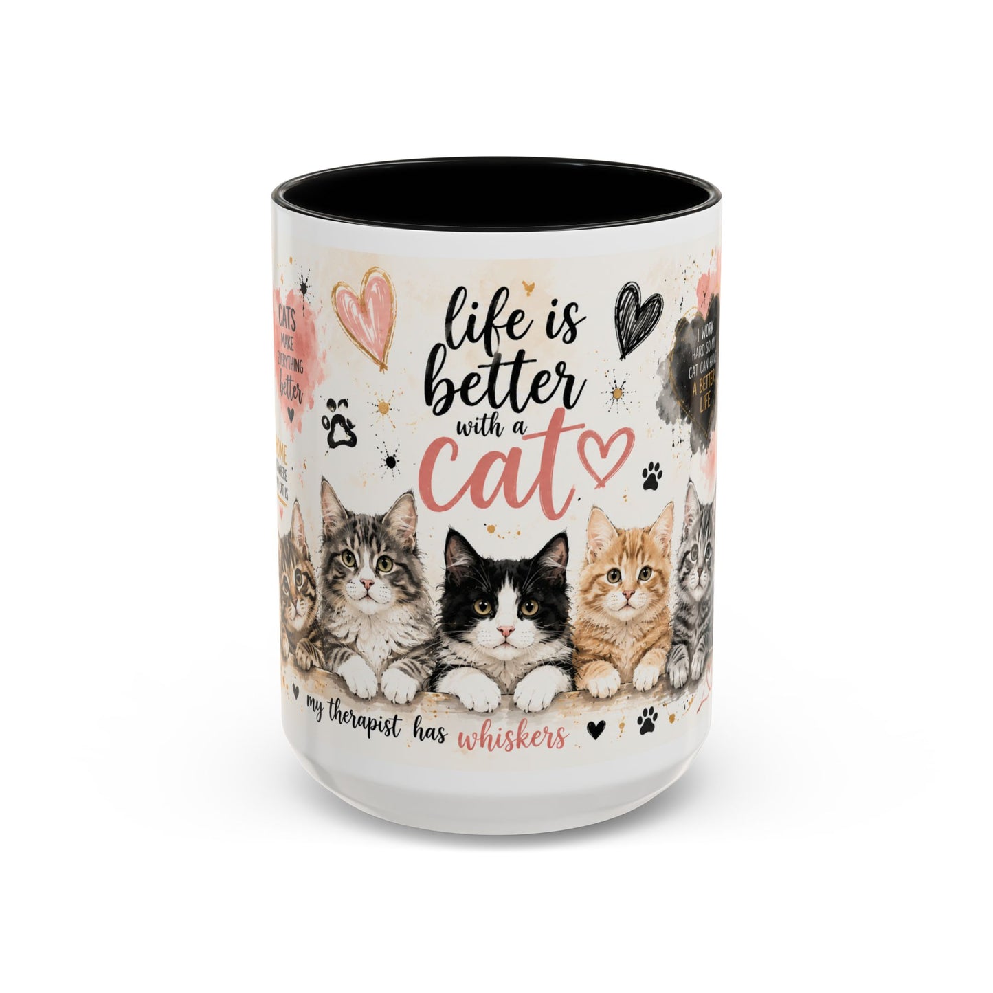 Life Is Better With a Cat Accent Coffee Mug — Cute Cat Lover Gift (11/15oz)