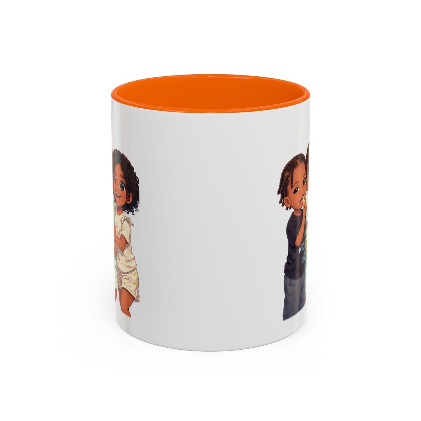 Cute Kids Trio Accent Coffee Mug — Adorable Cartoon Siblings Design (11/15oz)