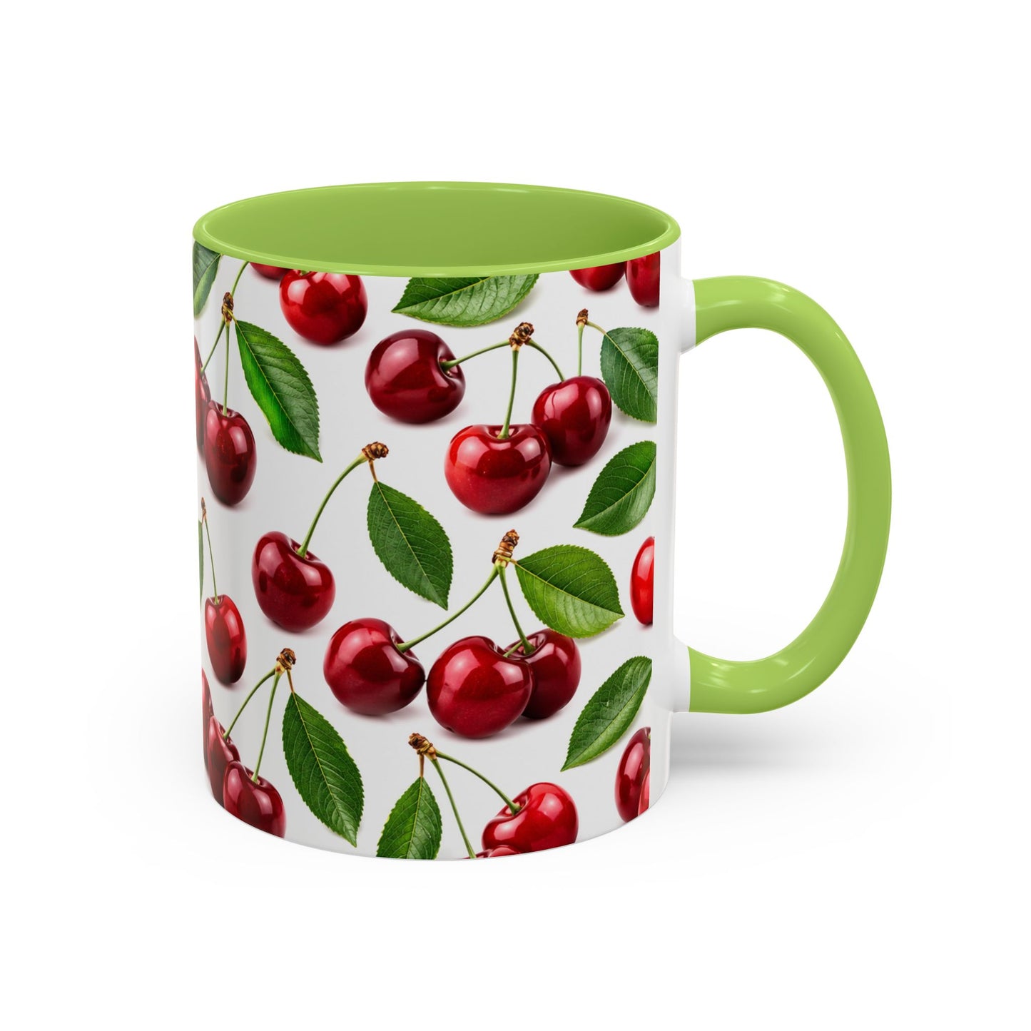 Cherry Pattern Accent Coffee Mug — Retro Red Cherry Ceramic Cup (11/15 oz)