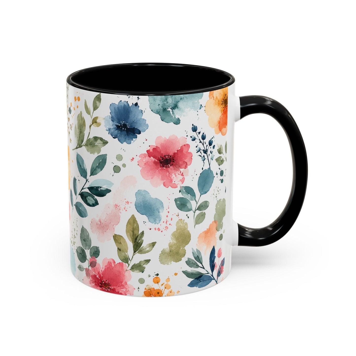 Watercolor Floral Accent Coffee Mug - 11/15oz