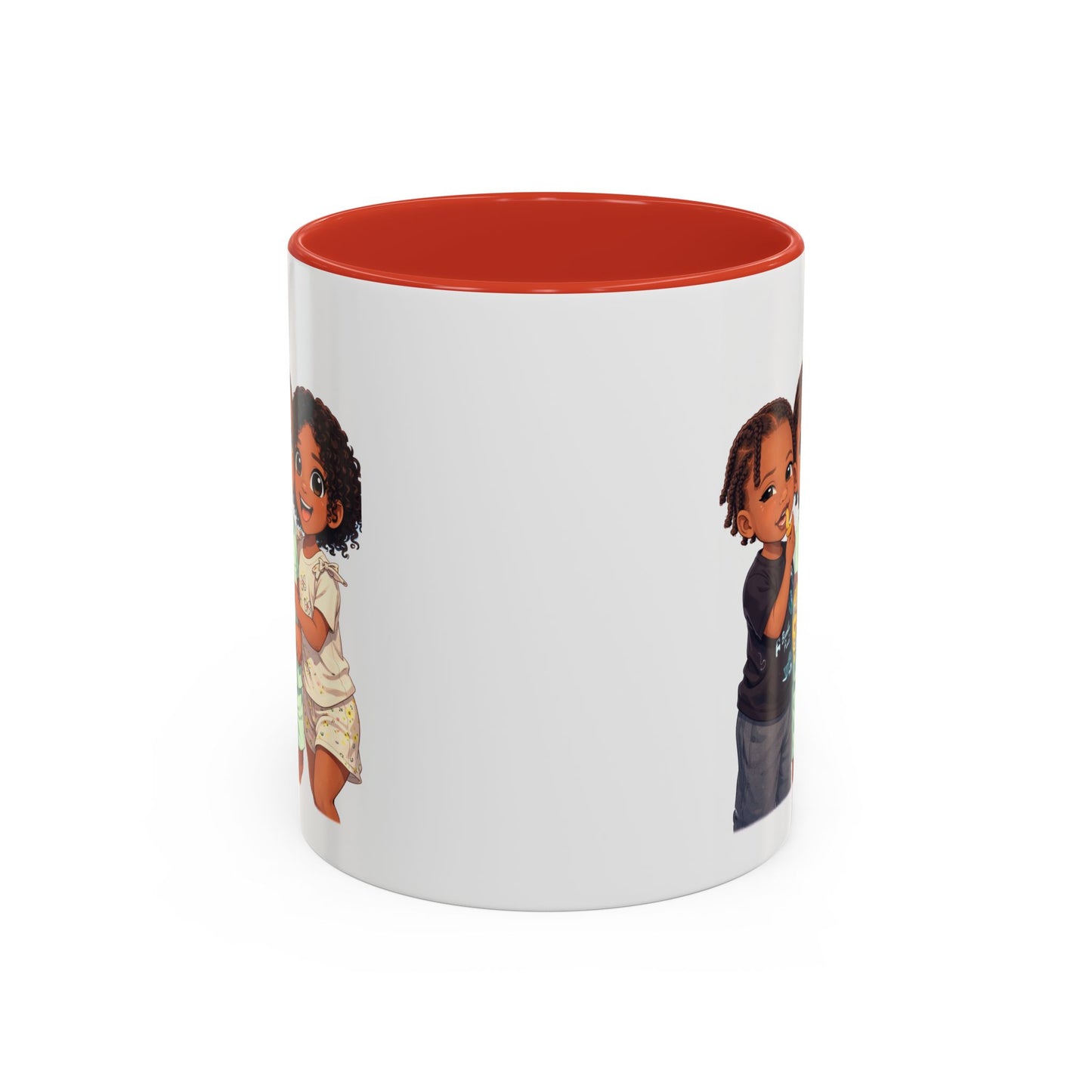 Cute Kids Trio Accent Coffee Mug — Adorable Cartoon Siblings Design (11/15oz)