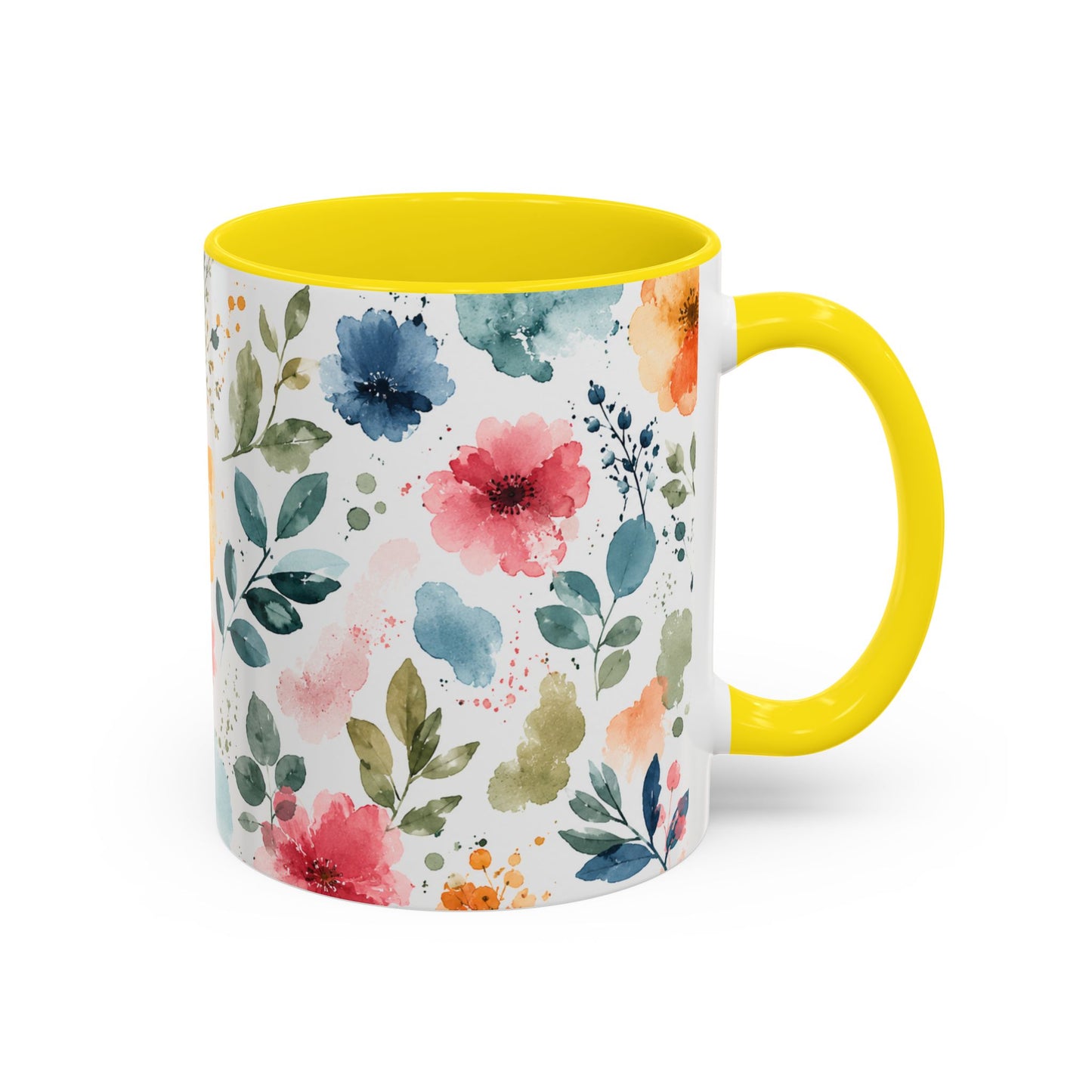 Watercolor Floral Accent Coffee Mug - 11/15oz