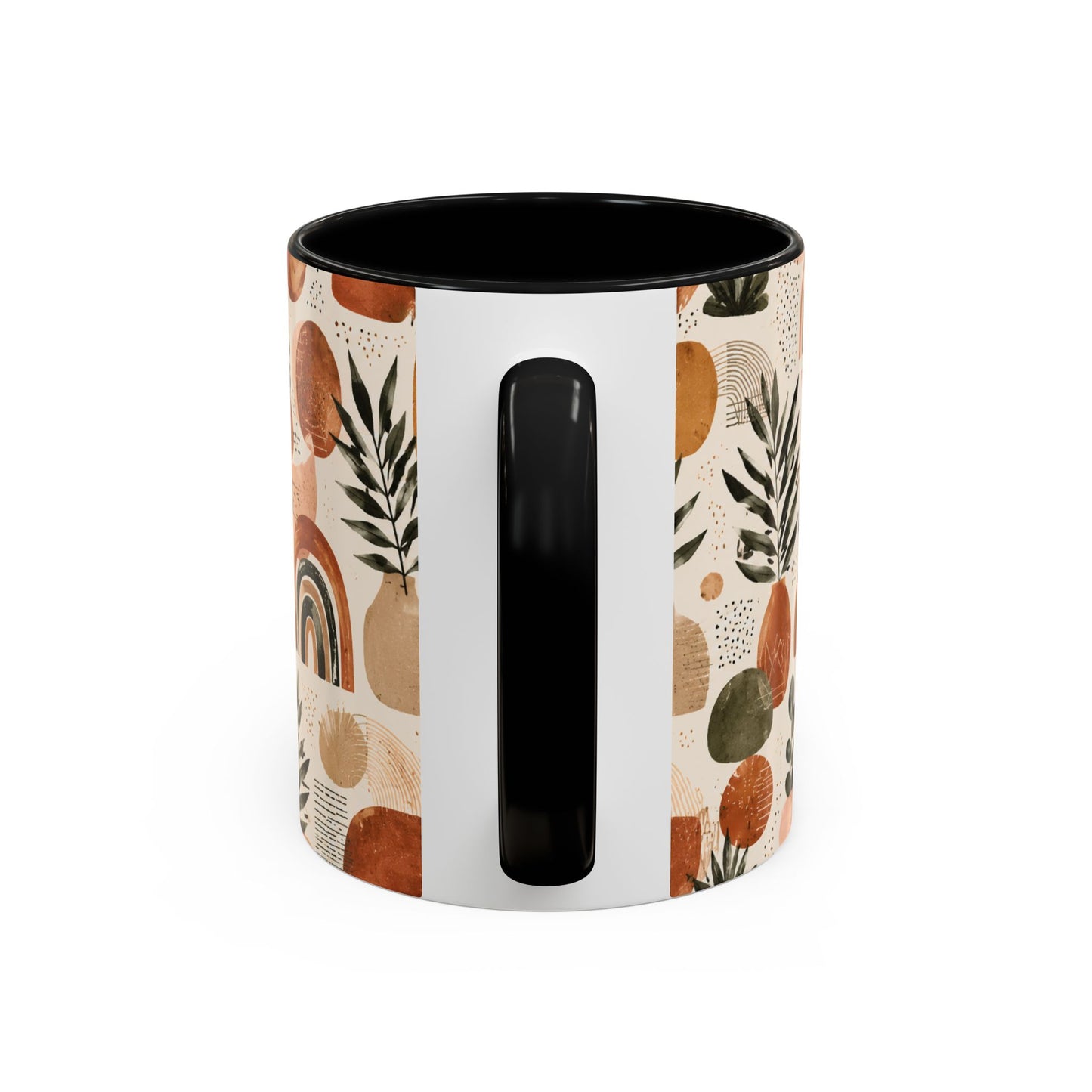 Boho Earth Tone Accent Coffee Mug — Abstract Rainbows & Plants (11/15oz)