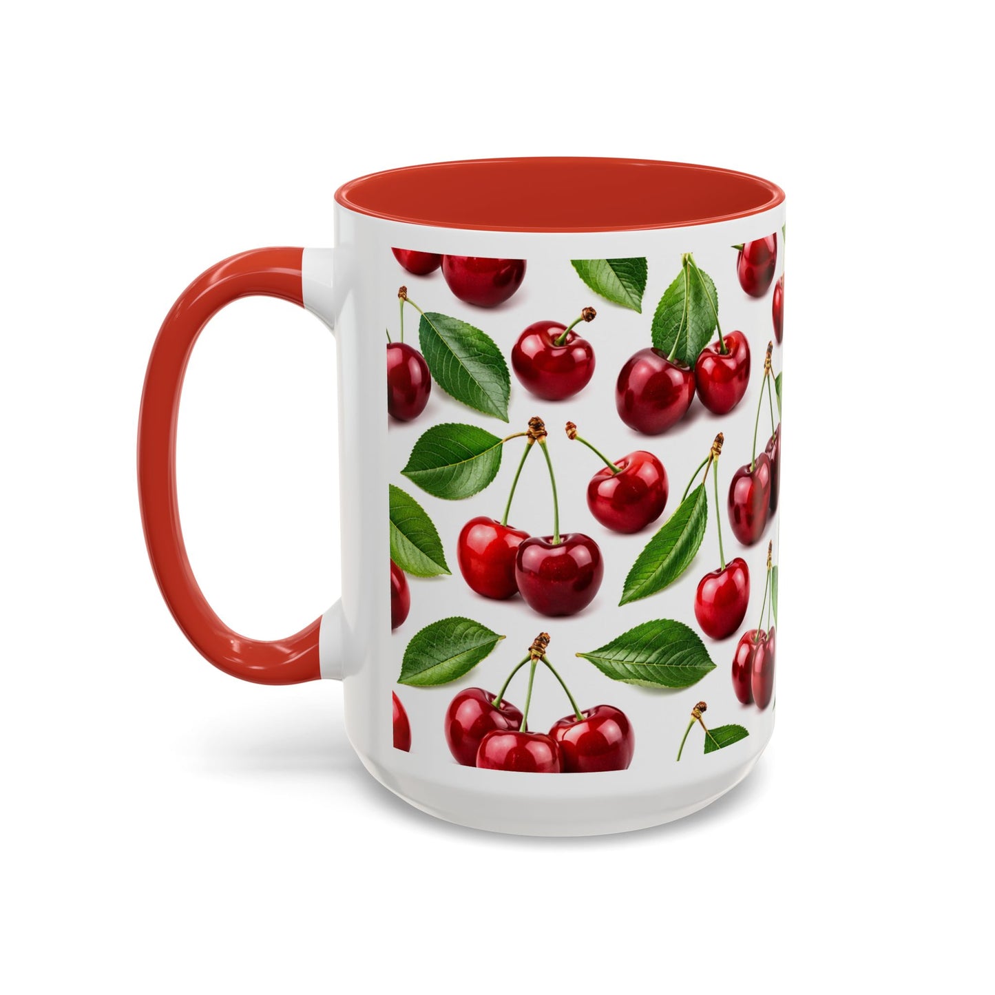 Cherry Pattern Accent Coffee Mug — Retro Red Cherry Ceramic Cup (11/15 oz)