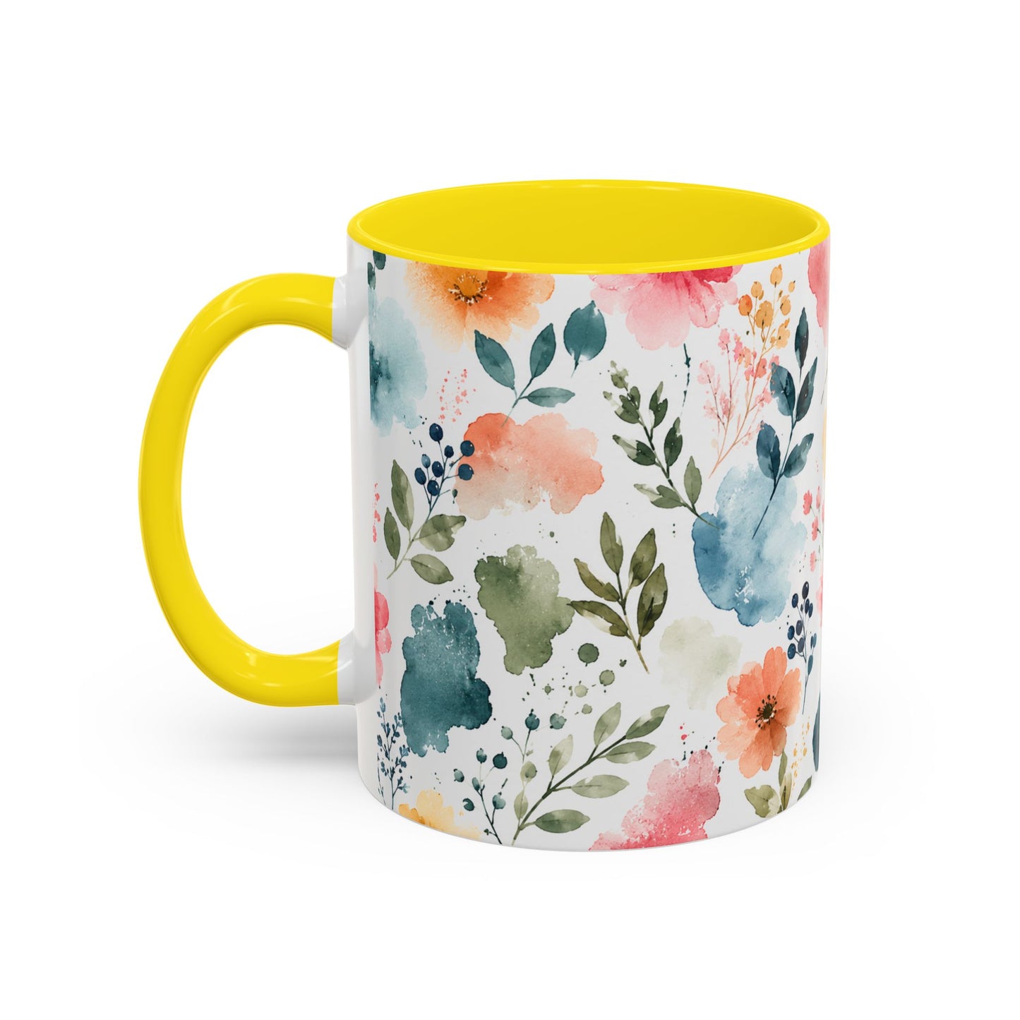 Watercolor Floral Accent Coffee Mug - 11/15oz
