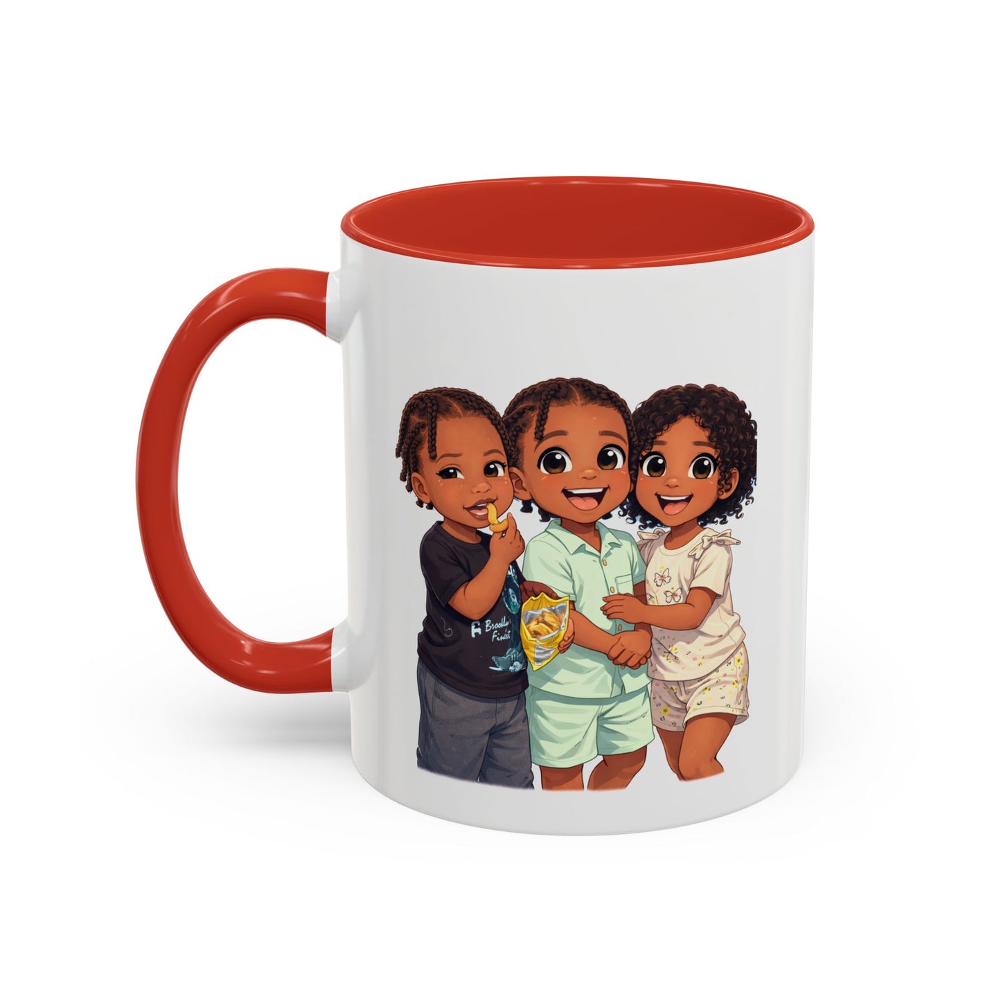 Cute Kids Trio Accent Coffee Mug — Adorable Cartoon Siblings Design (11/15oz)