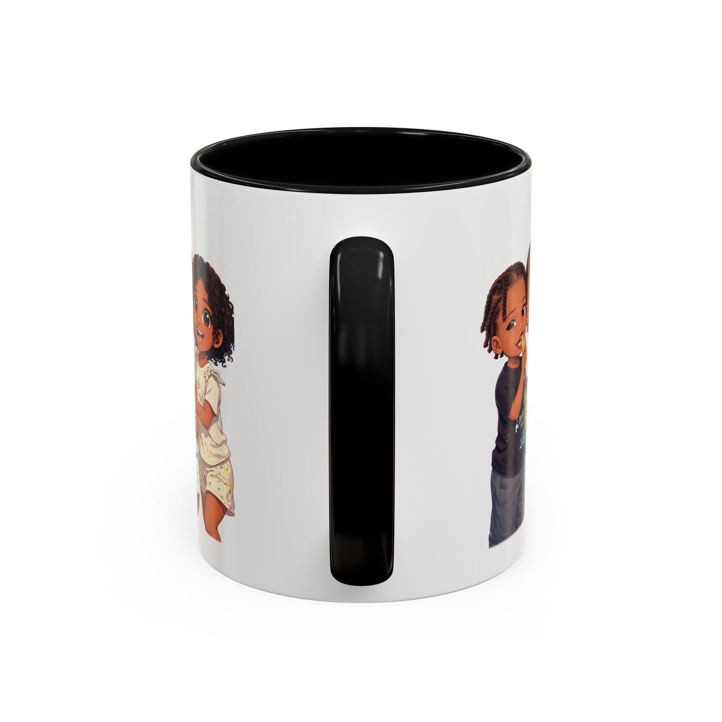 Cute Kids Trio Accent Coffee Mug — Adorable Cartoon Siblings Design (11/15oz)