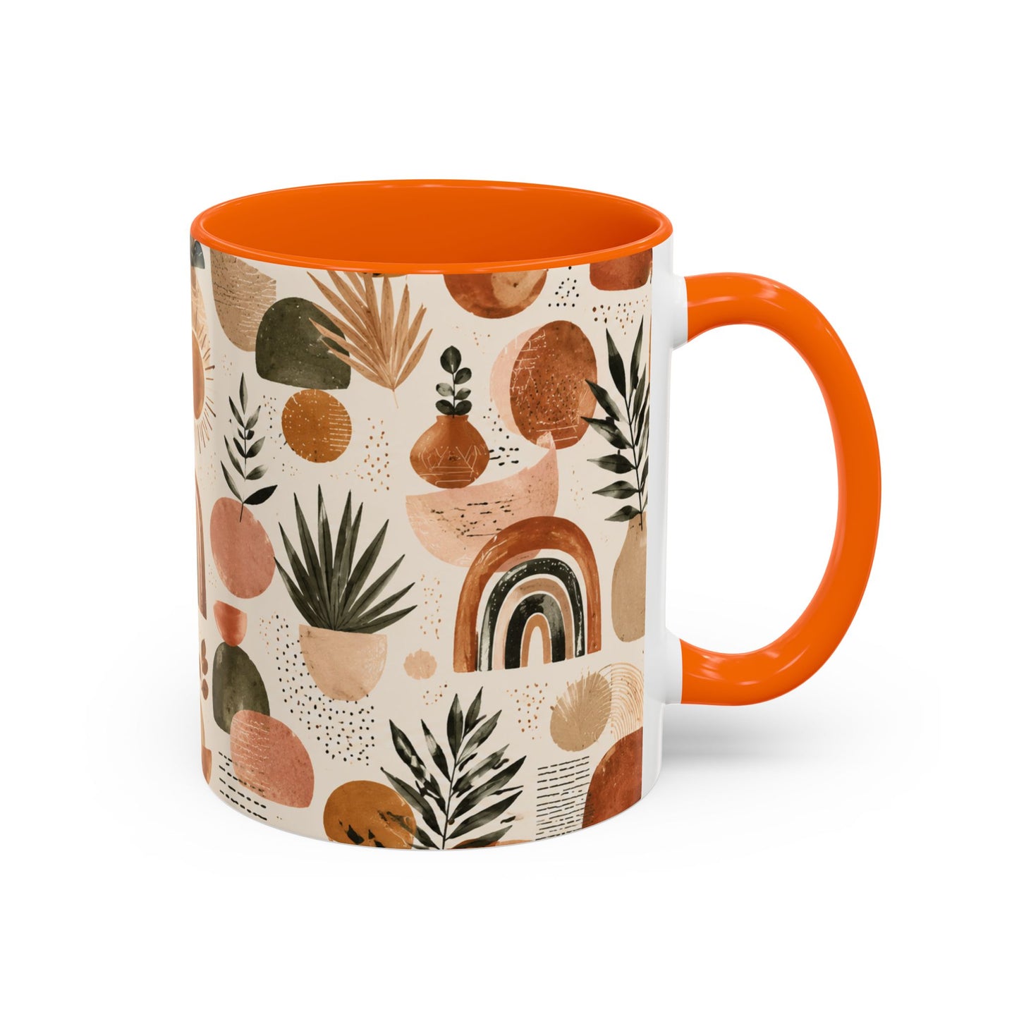 Boho Earth Tone Accent Coffee Mug — Abstract Rainbows & Plants (11/15oz)
