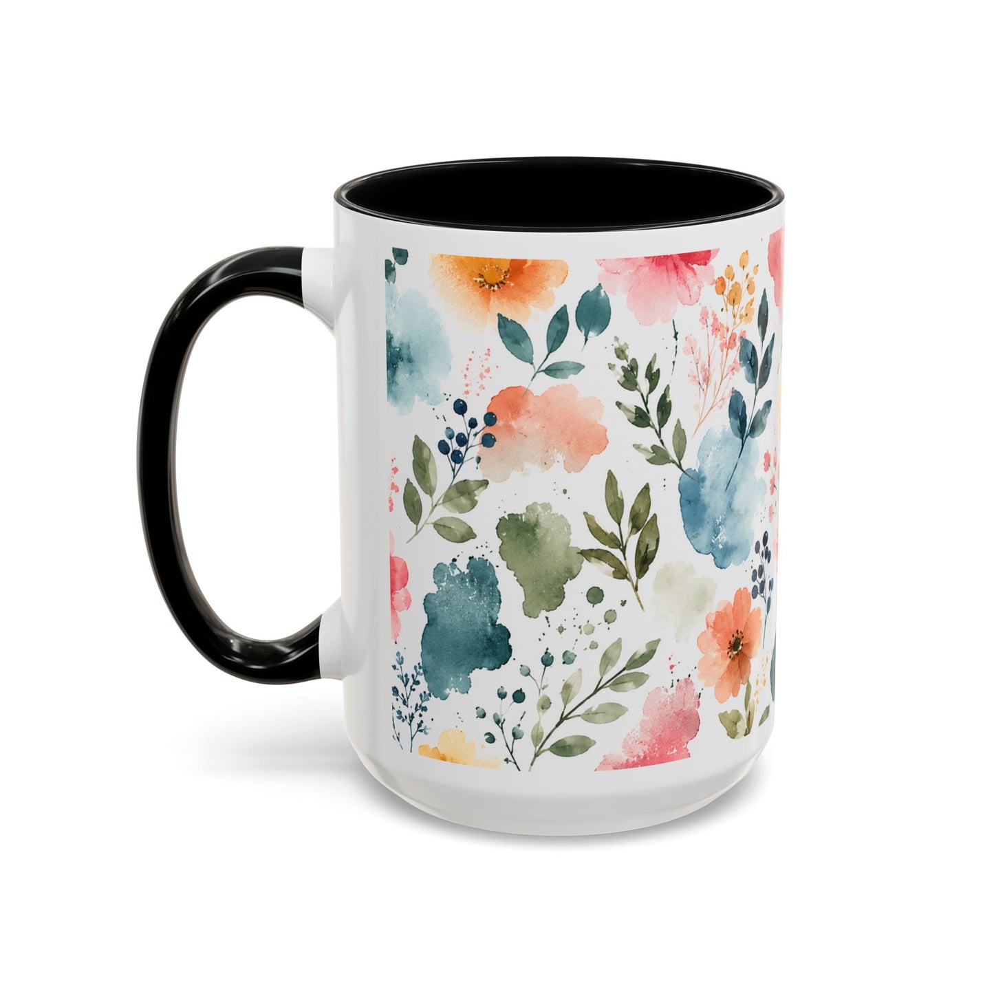 Watercolor Floral Accent Coffee Mug - 11/15oz
