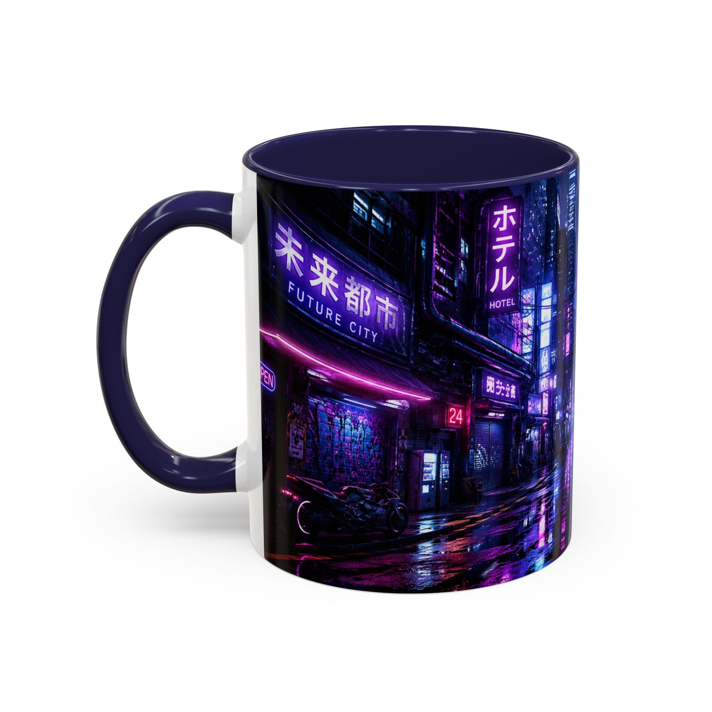 Neon Cityscape Coffee Mug - Cyberpunk Night Street 11/15oz Accent Mug