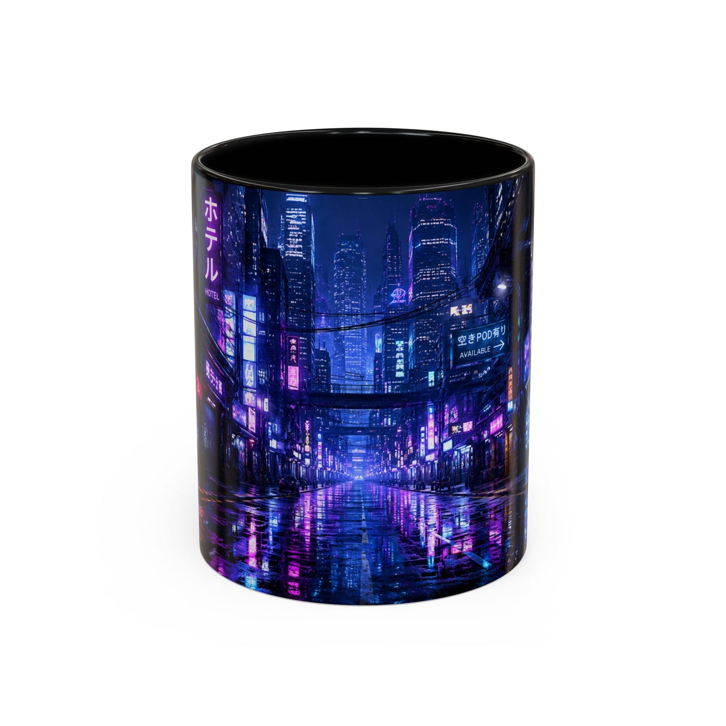 Neon Cityscape Coffee Mug - Cyberpunk Night Street 11/15oz Accent Mug
