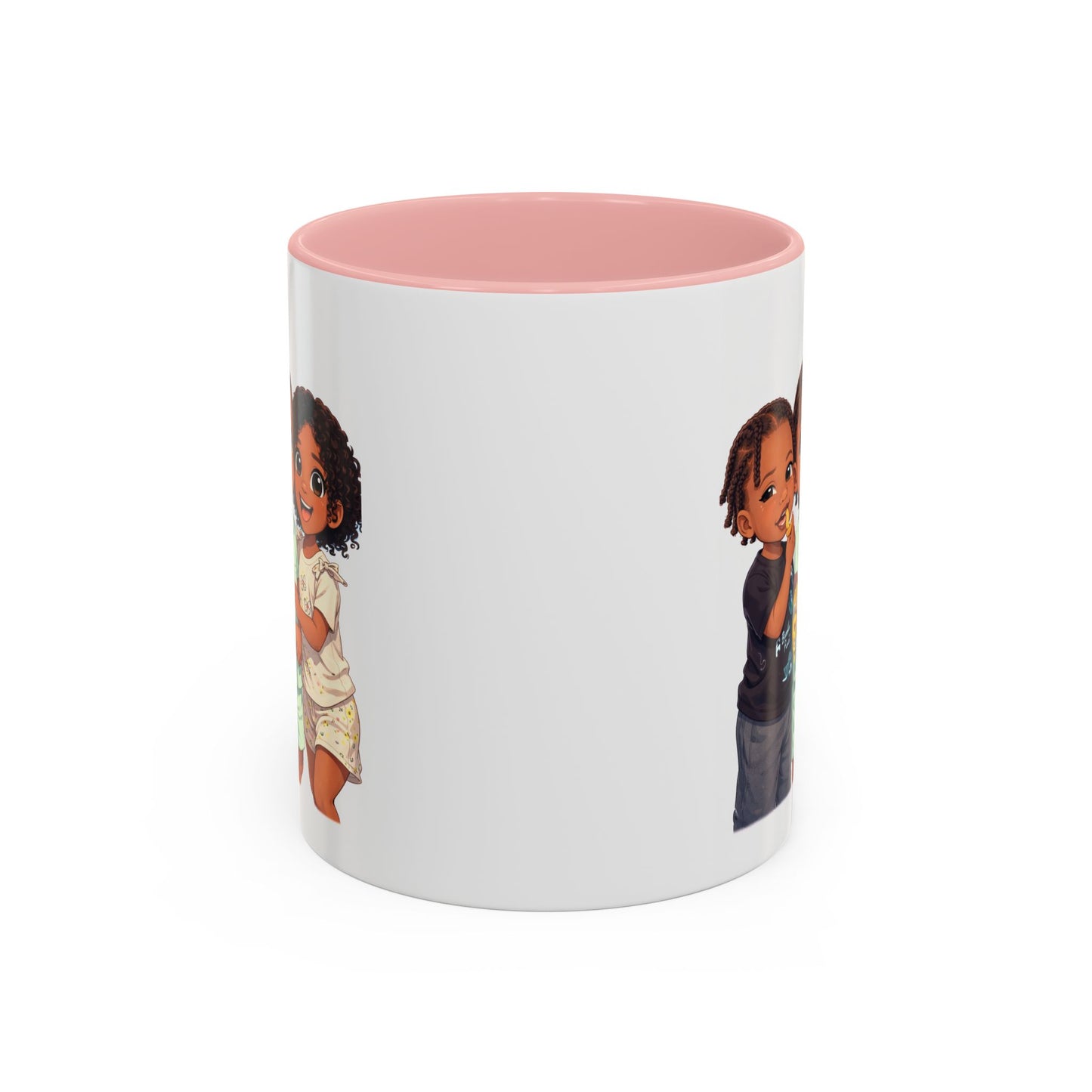 Cute Kids Trio Accent Coffee Mug — Adorable Cartoon Siblings Design (11/15oz)