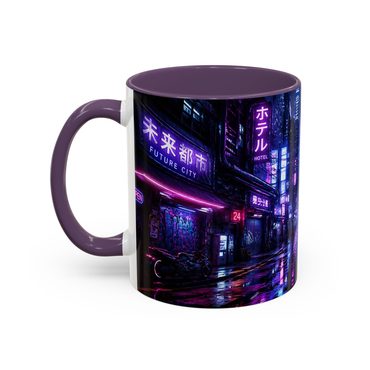 Neon Cityscape Coffee Mug - Cyberpunk Night Street 11/15oz Accent Mug