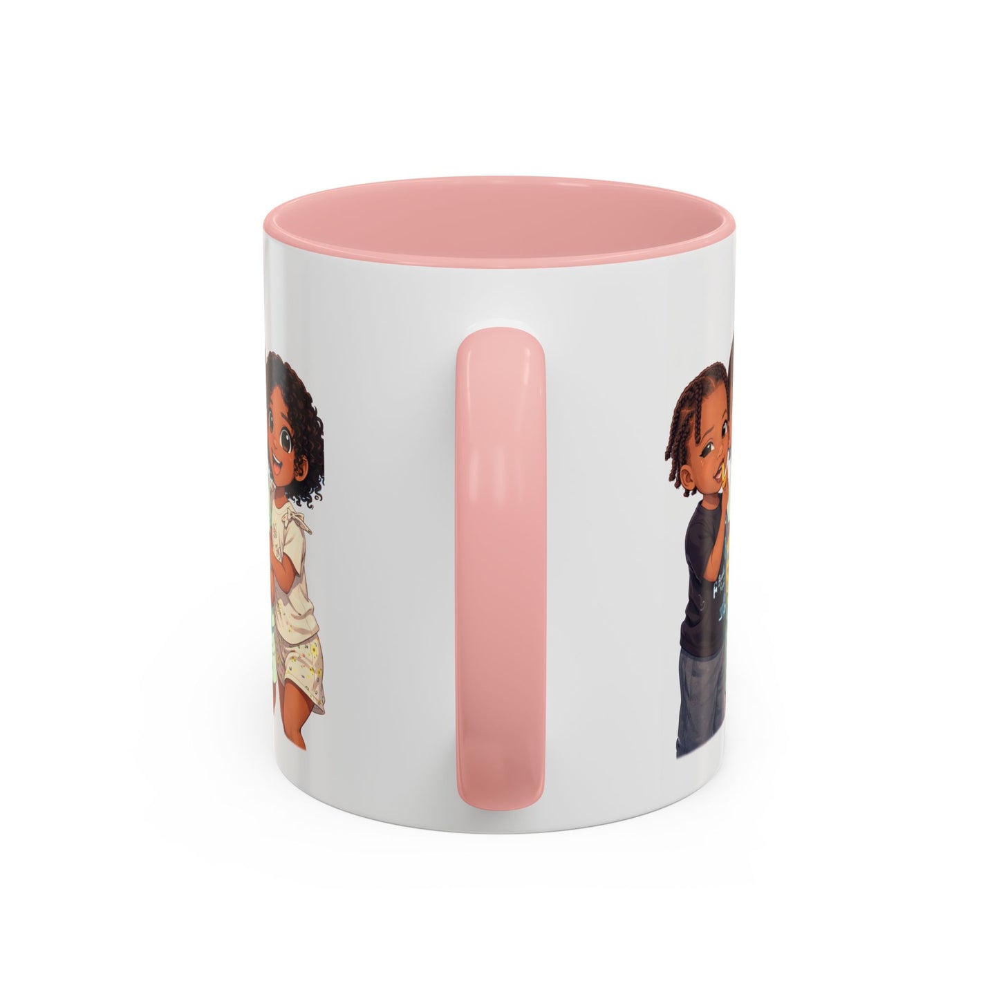 Cute Kids Trio Accent Coffee Mug — Adorable Cartoon Siblings Design (11/15oz)