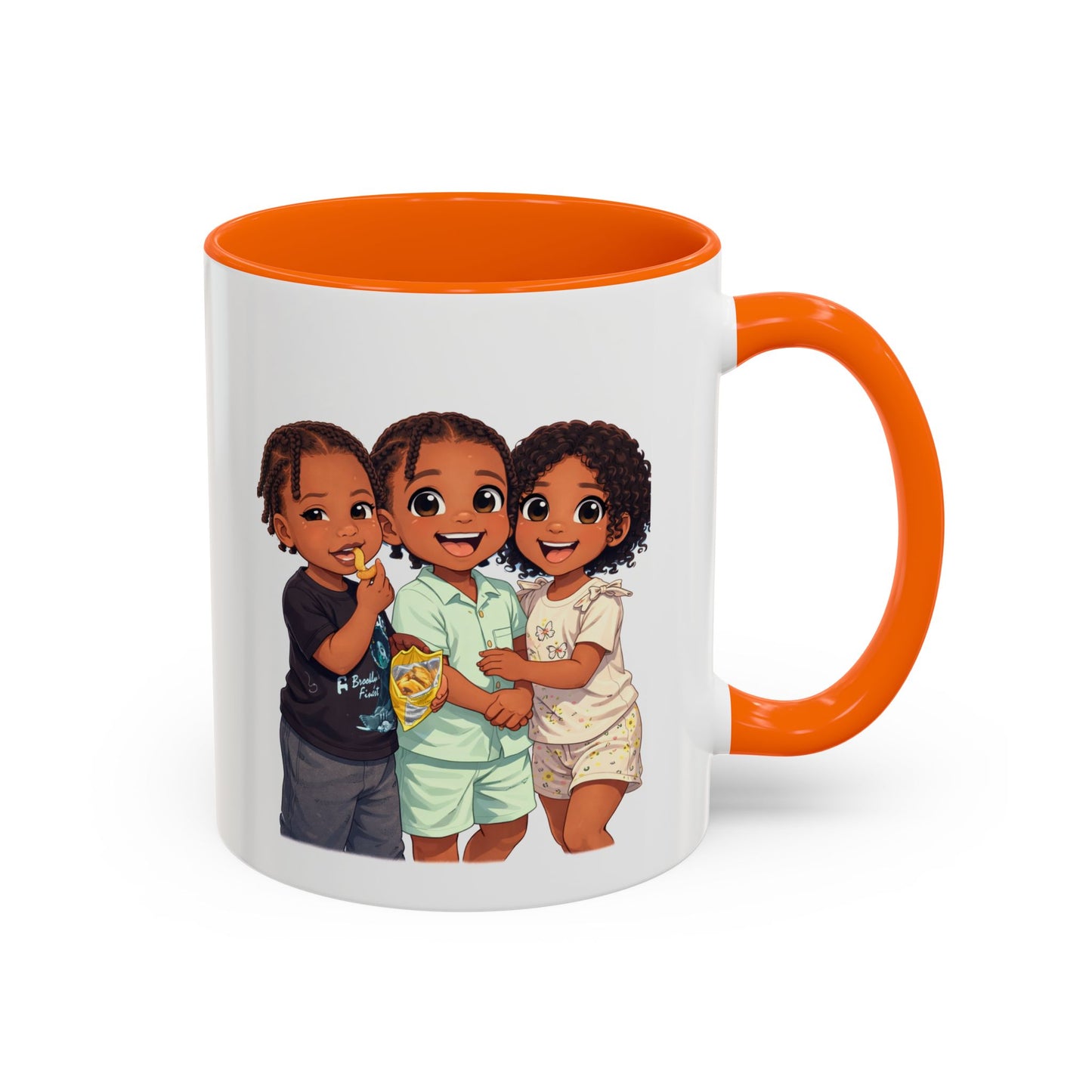 Cute Kids Trio Accent Coffee Mug — Adorable Cartoon Siblings Design (11/15oz)