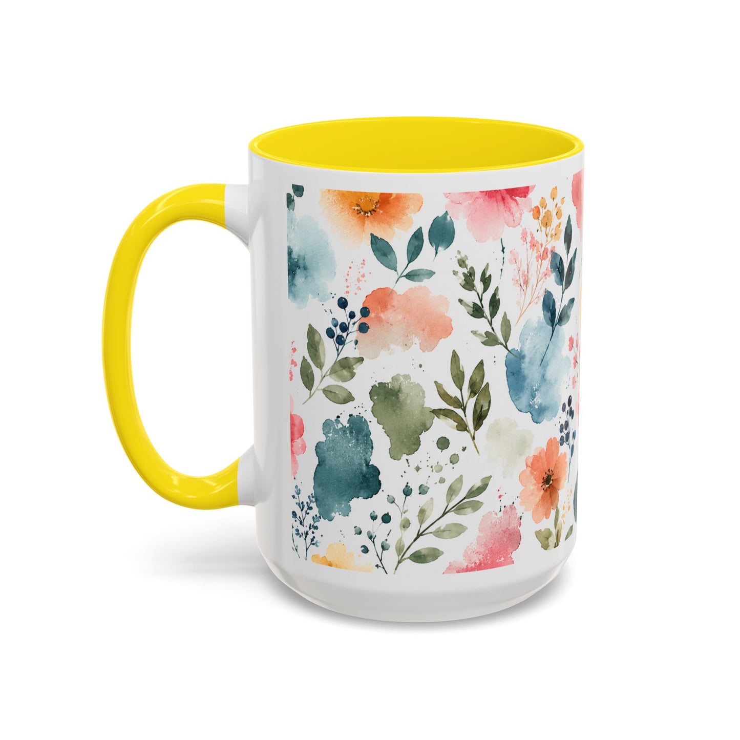 Watercolor Floral Accent Coffee Mug - 11/15oz