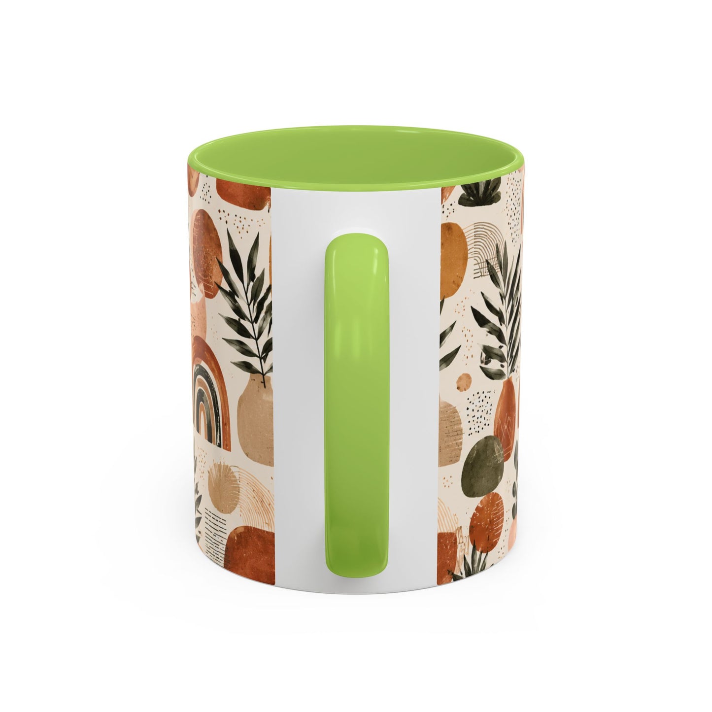 Boho Earth Tone Accent Coffee Mug — Abstract Rainbows & Plants (11/15oz)