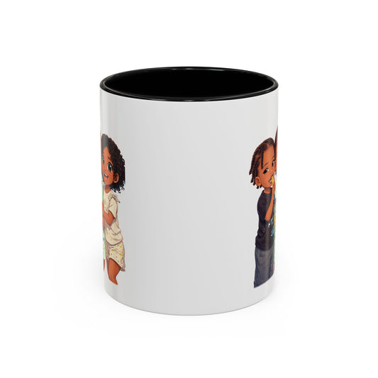 Cute Kids Trio Accent Coffee Mug — Adorable Cartoon Siblings Design (11/15oz)