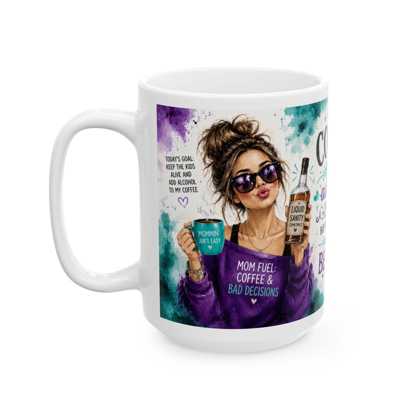 Coffee Mug — “Because Adulting Is Hard” Funny Alcohol-in-Coffee Ceramic Mug (11oz & 15oz)